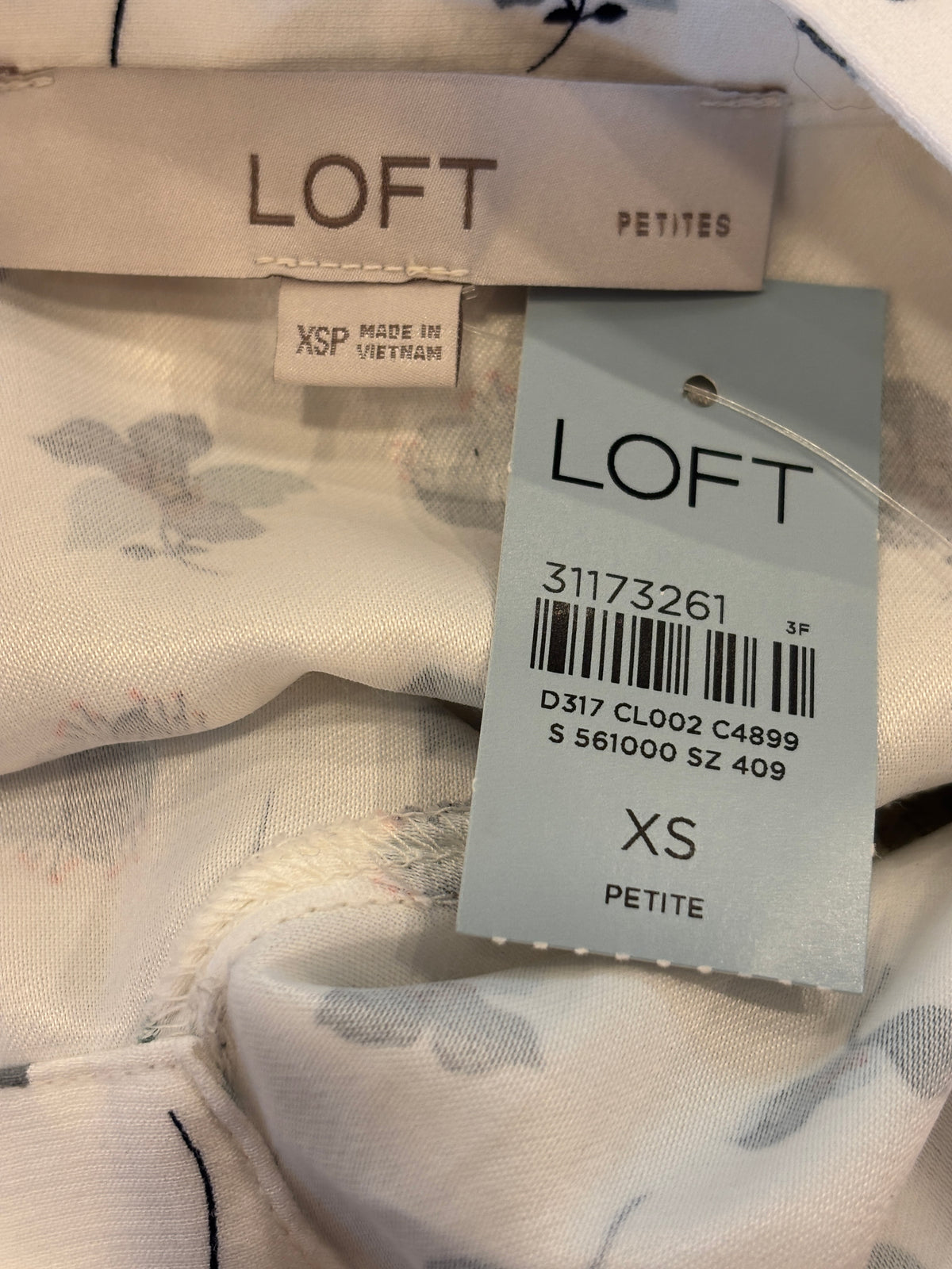 LOFT Petite Babydoll Mini Dress | White Floral, Puff Sleeves & Pockets | Size XS Petite | New with Tags