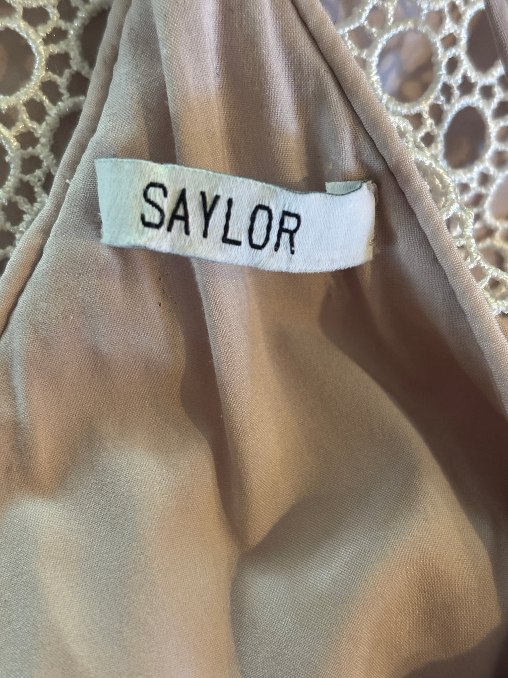 Saylor White Circle Lace & Eyelet Halter Maxi Dress | Size L/XL | Like New