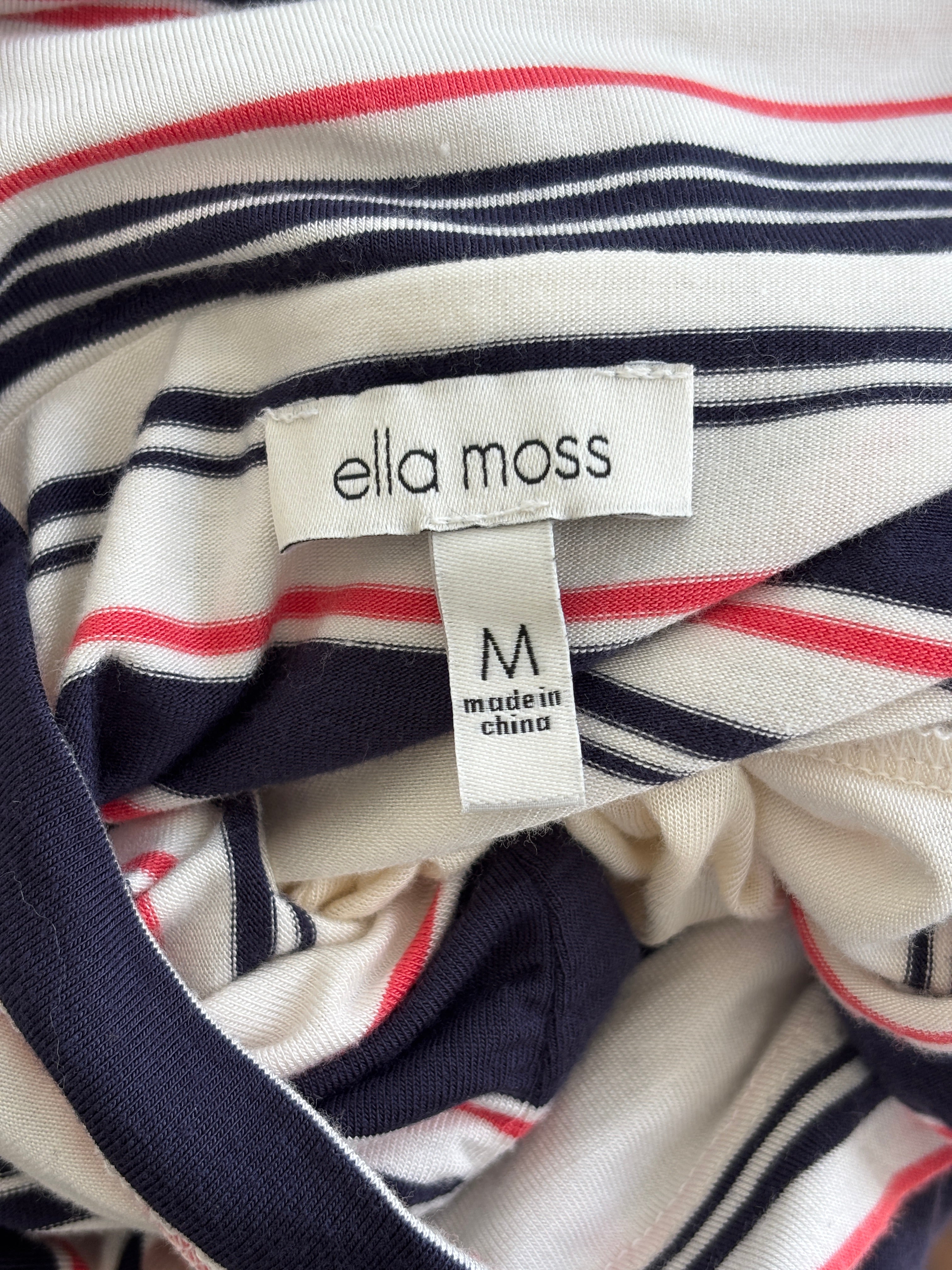 Ella Moss Striped Off-Shoulder Midi Dress | Navy, Red & White | Size M | Like New