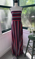 Banana Republic Striped Strapless Maxi Dress | Navy, Red & White | Size L | Like New
