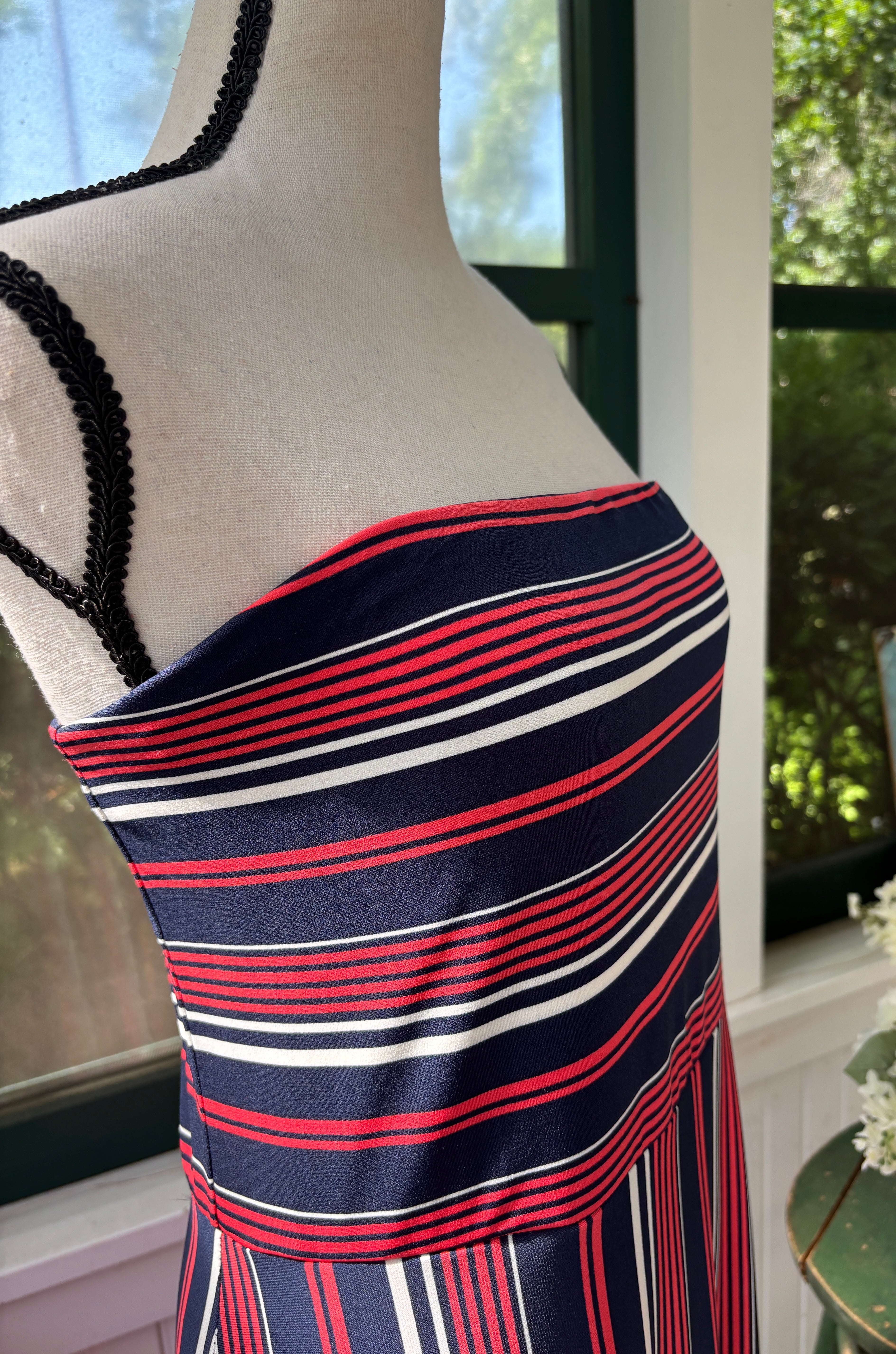 Banana Republic Striped Strapless Maxi Dress | Navy, Red & White | Size L | Like New