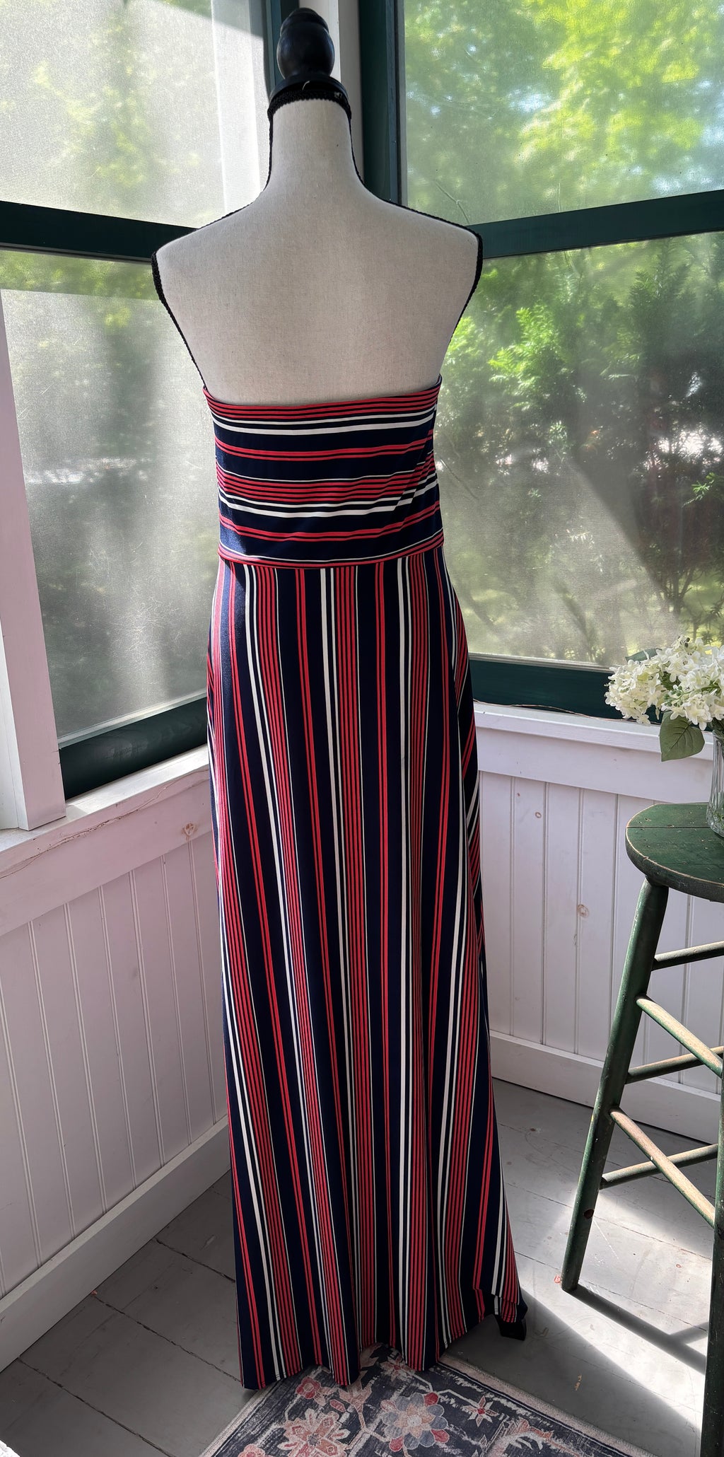 Banana Republic Striped Strapless Maxi Dress | Navy, Red & White | Size L | Like New