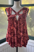 Ecote Crisscross Cutout Tank | Mauve & Coral Butterfly Print | Size S | Like New