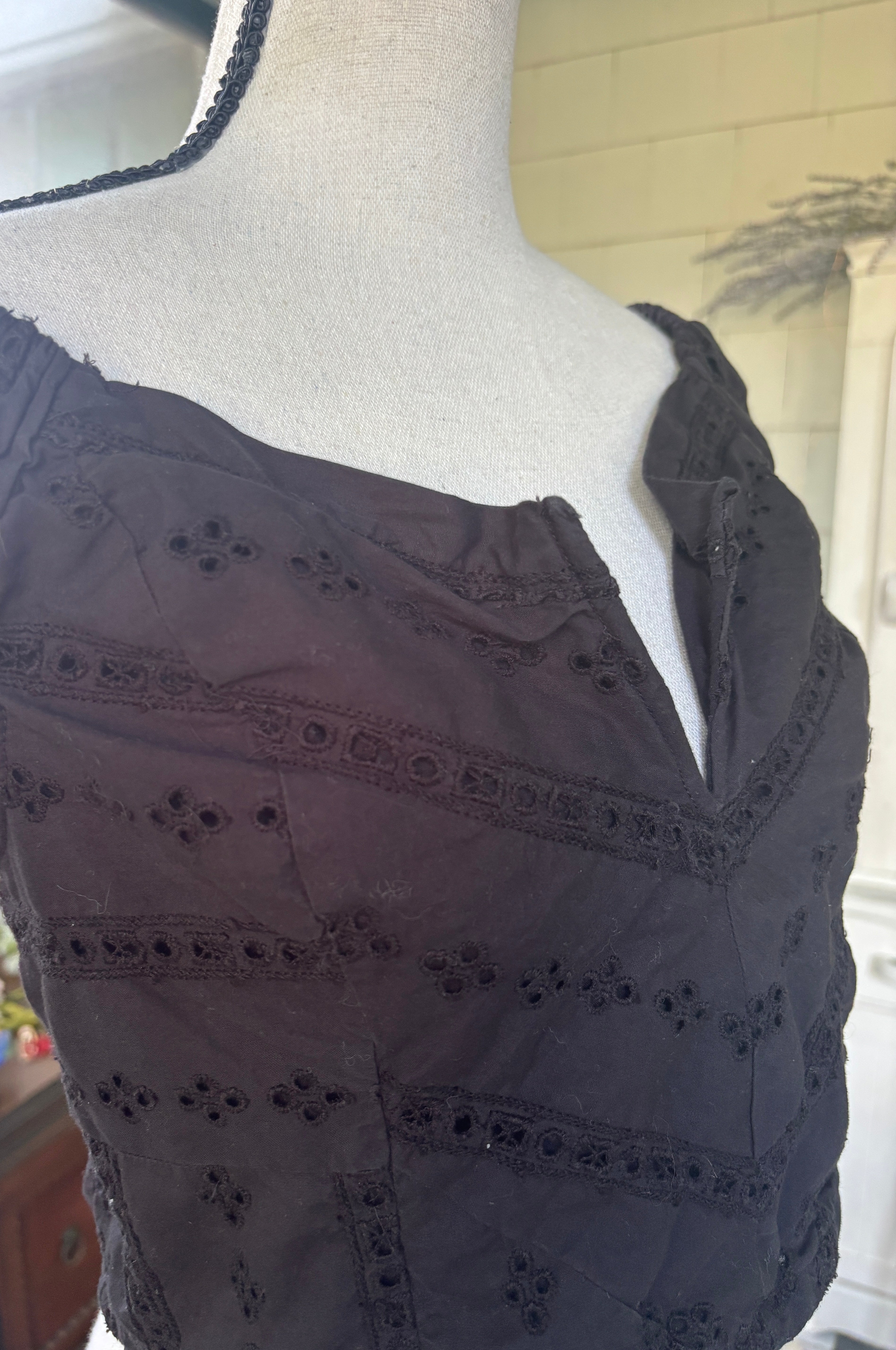 Free People Black Eyelet Off-Shoulder Smocked Crop Top | Size M | Like New