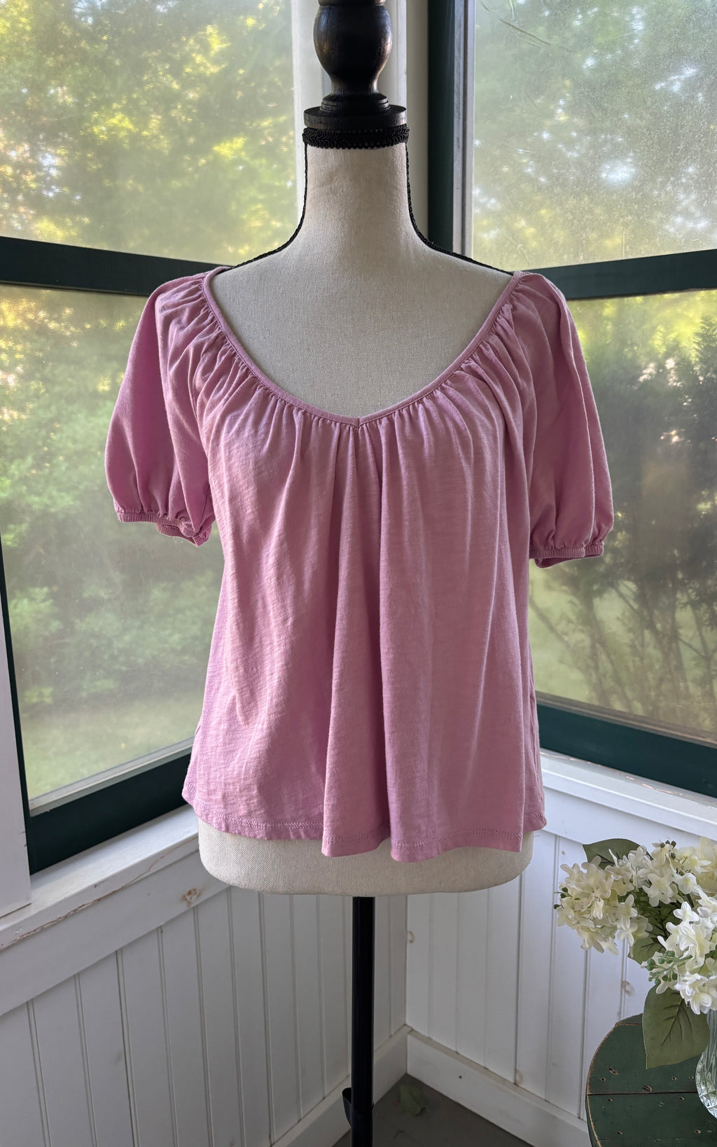 Boden Mauve Puff Sleeve Scoop Neck Top | Size US 4 | Like New