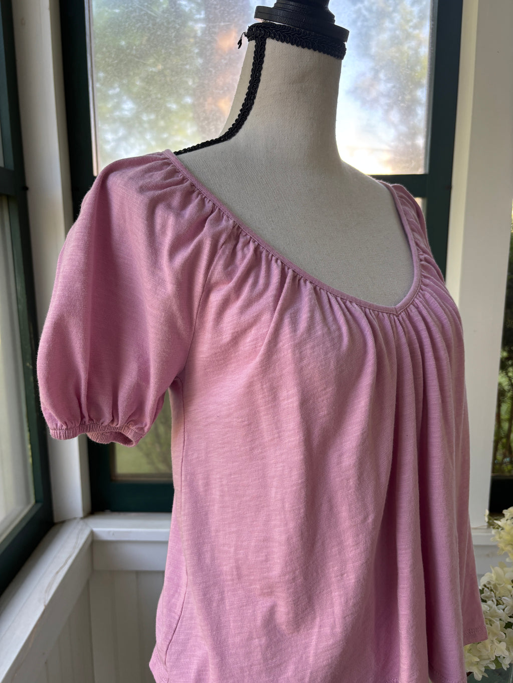 Boden Mauve Puff Sleeve Scoop Neck Top | Size US 4 | Like New