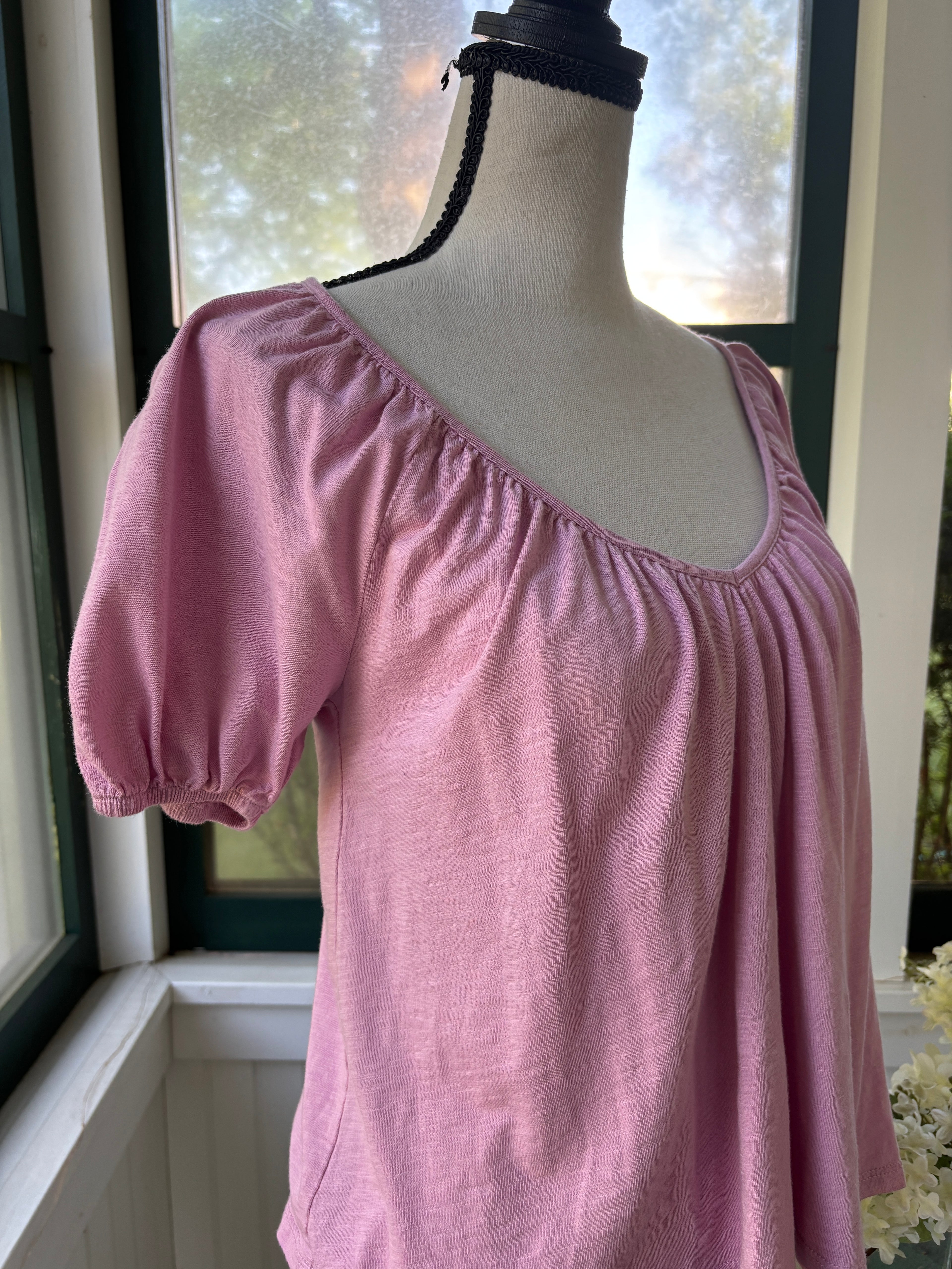 Boden Mauve Puff Sleeve Scoop Neck Top | Size US 4 | Like New