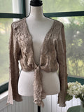 Komarov Crinkle Metallic Burnout Tie-Front Jacket | Taupe & Bronze | Size XL | Like New