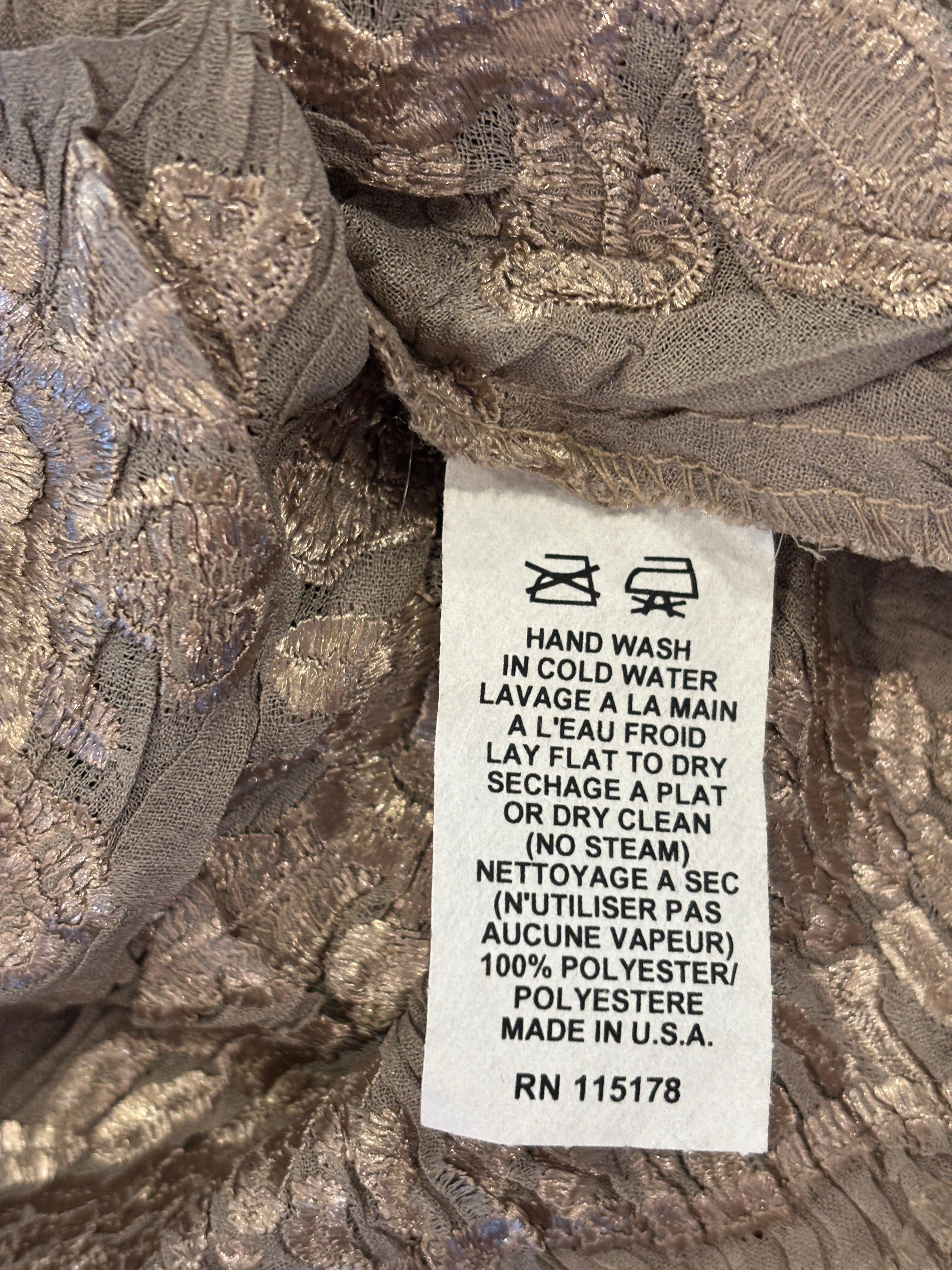 Komarov Crinkle Metallic Burnout Tie-Front Jacket | Taupe & Bronze | Size XL | Like New