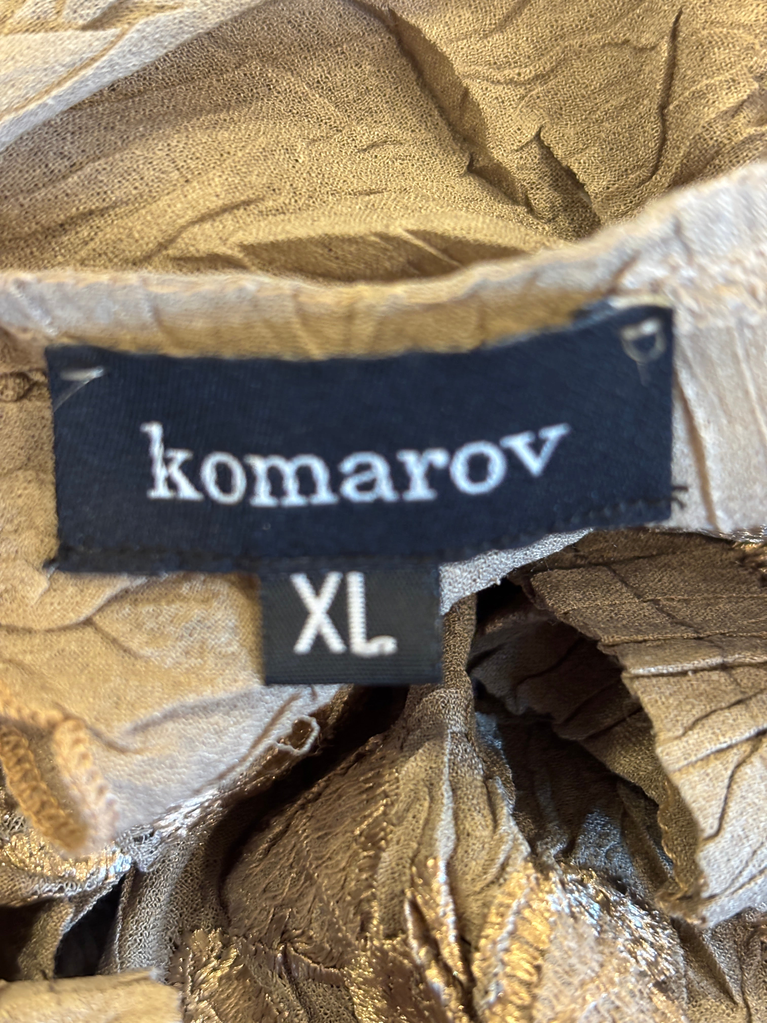 Komarov Crinkle Metallic Burnout Tie-Front Jacket | Taupe & Bronze | Size XL | Like New