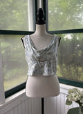 Abercrombie & Fitch Blue Floral Linen Blend Cross-Front Crop Top | Size L | Like New