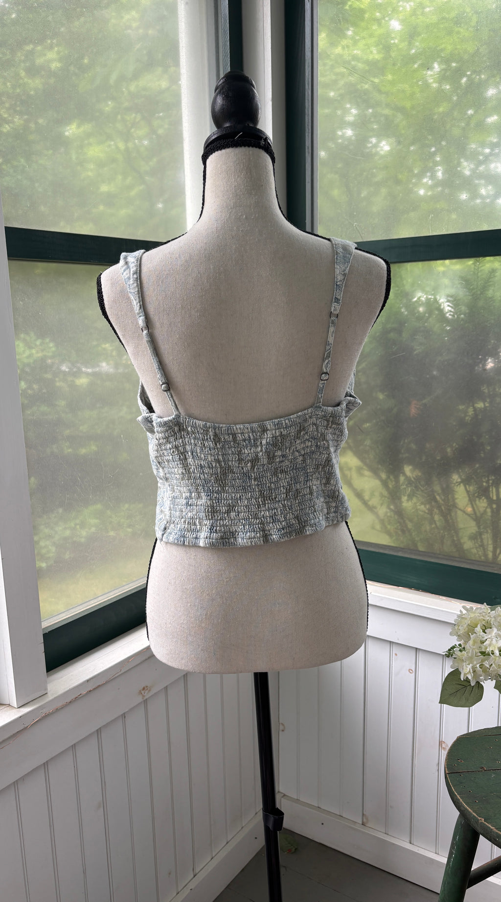 Abercrombie & Fitch Blue Floral Linen Blend Cross-Front Crop Top | Size L | Like New
