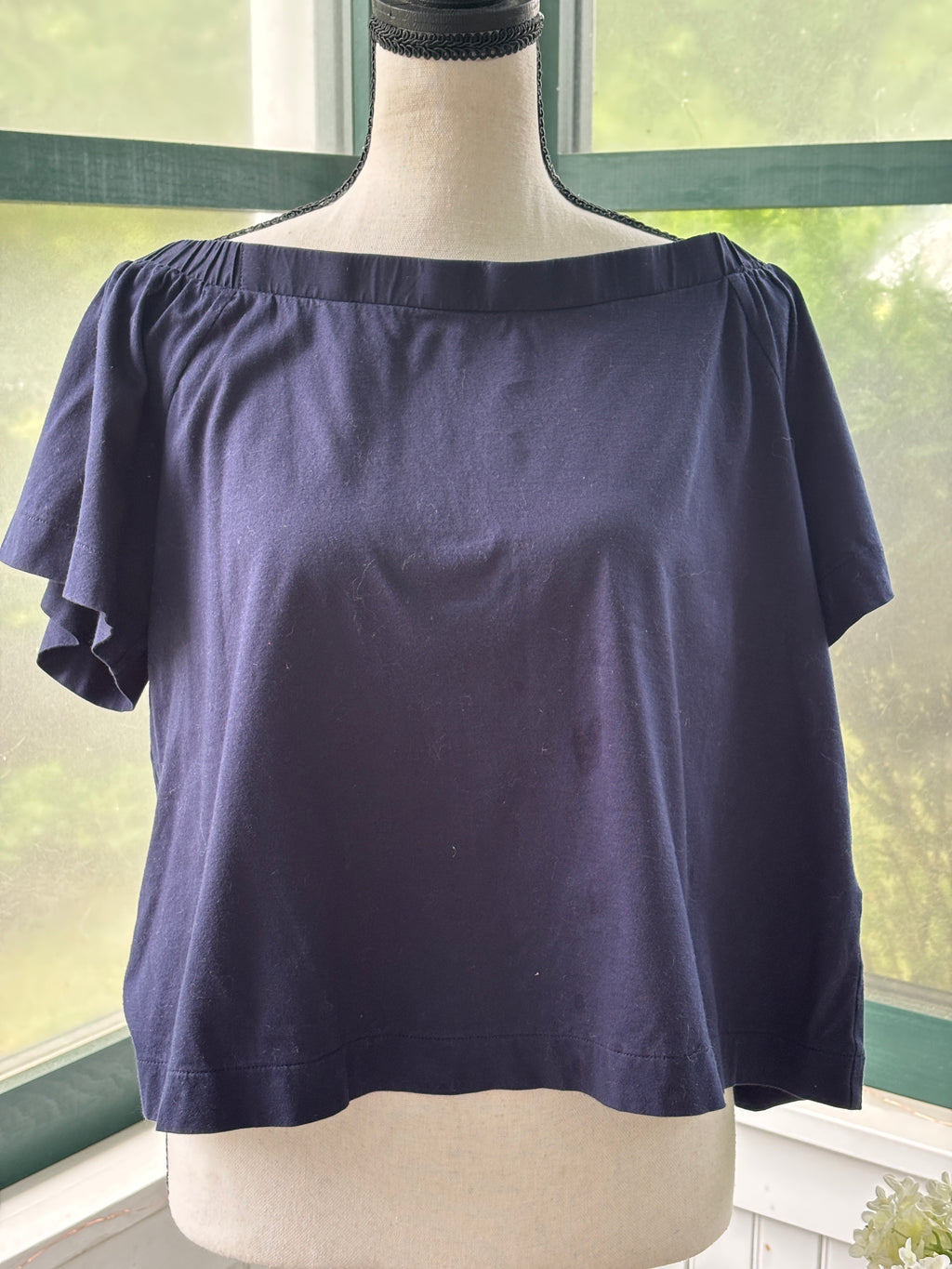 Banana Republic Navy Off-Shoulder Tie-Back Flutter Sleeve Top | Size M | Like New