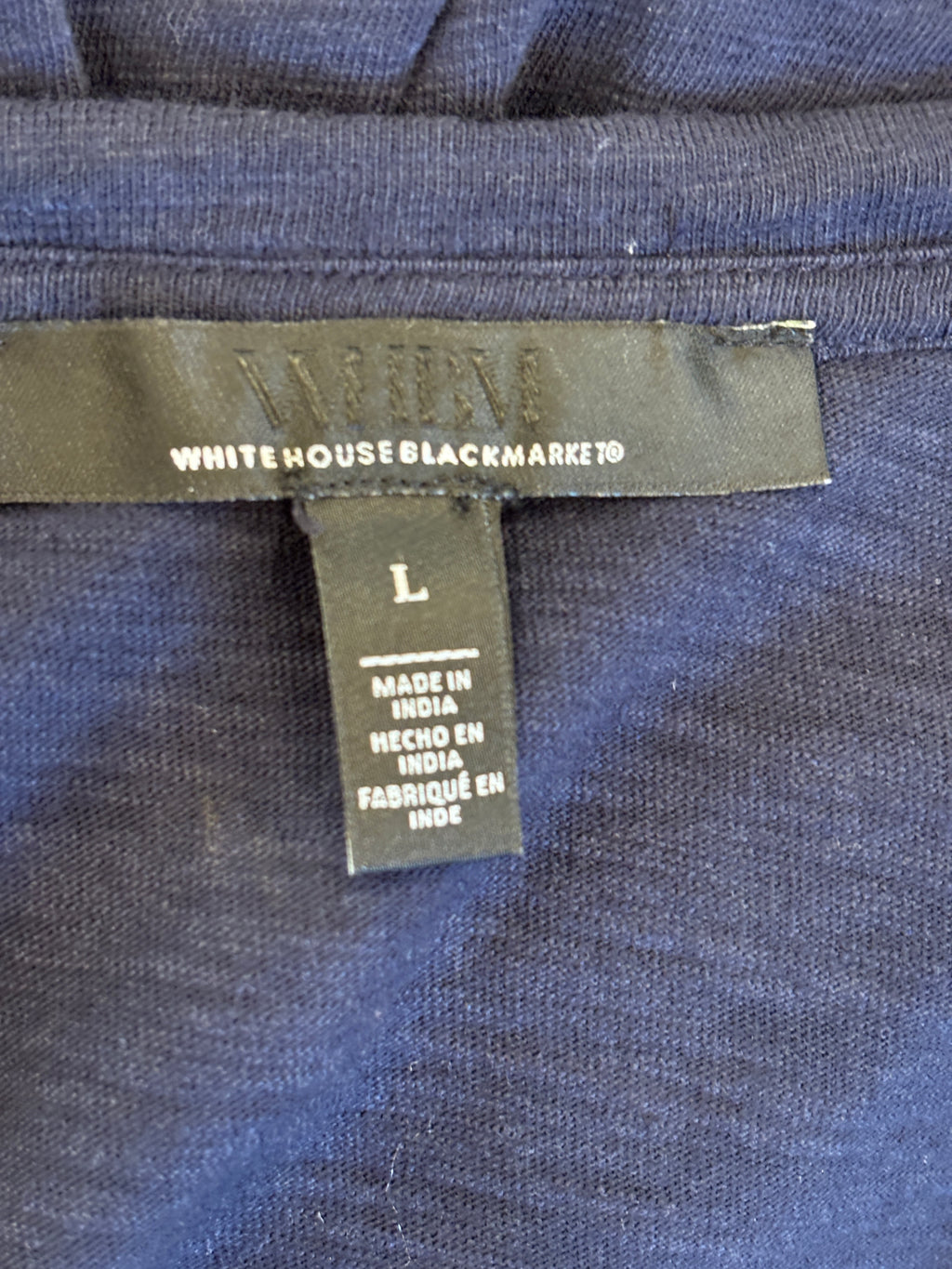 White House Black Market Navy Ruffle V-Neck Top | Size L | Like New