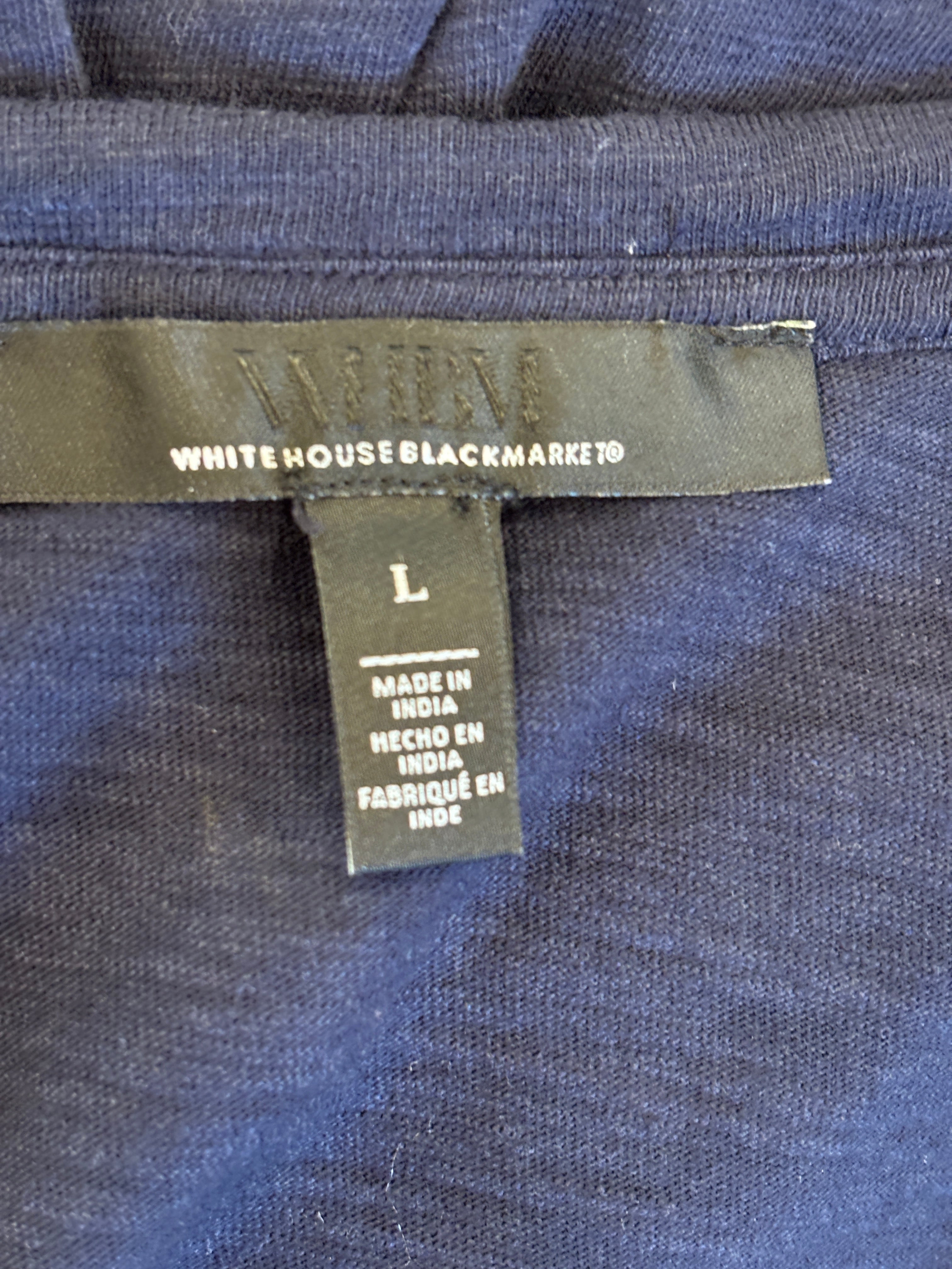 White House Black Market Navy Ruffle V-Neck Top | Size L | Like New