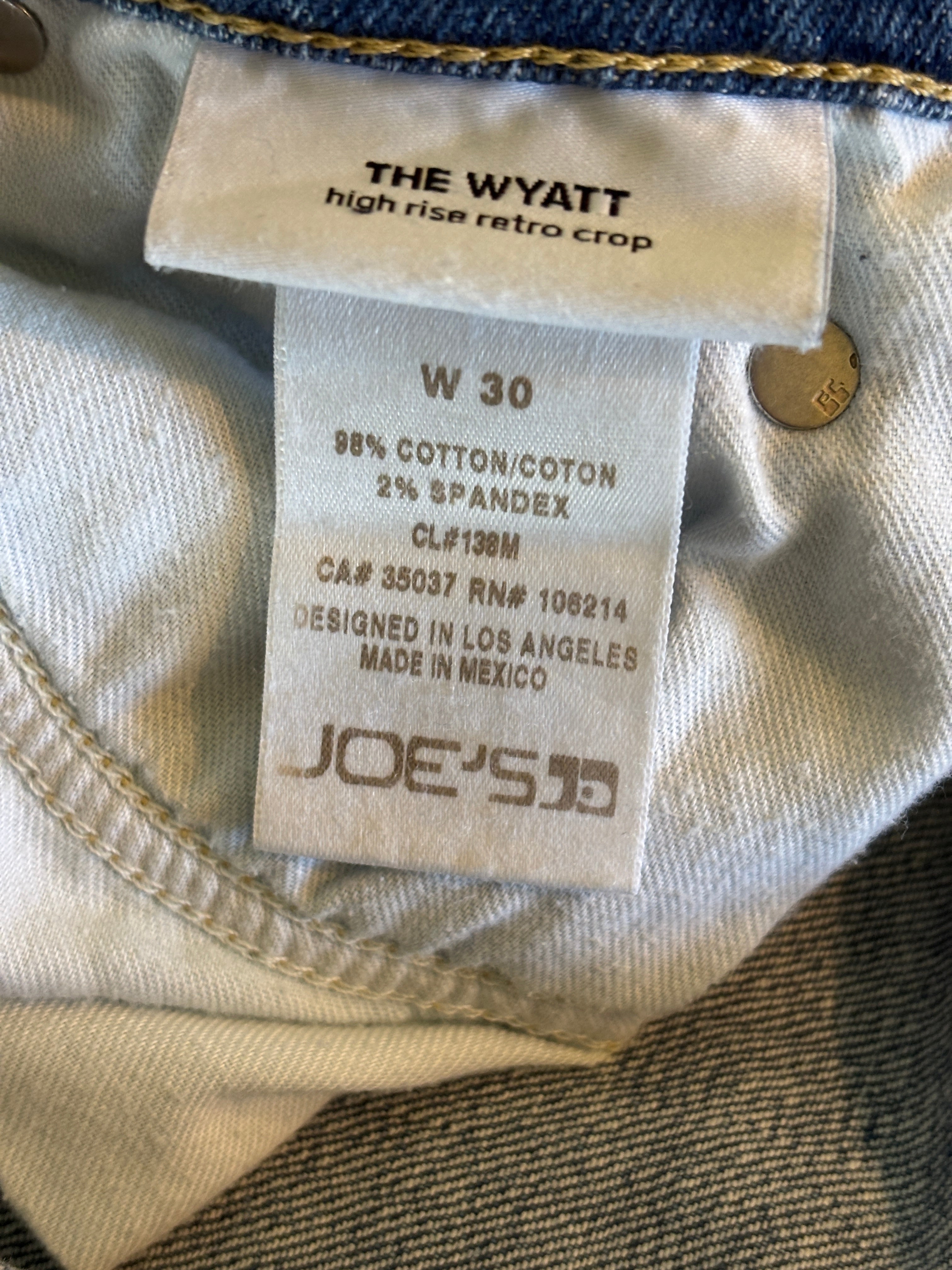 Joe's Jeans "The Wyatt" High Rise Retro Crop 30/10 Like New