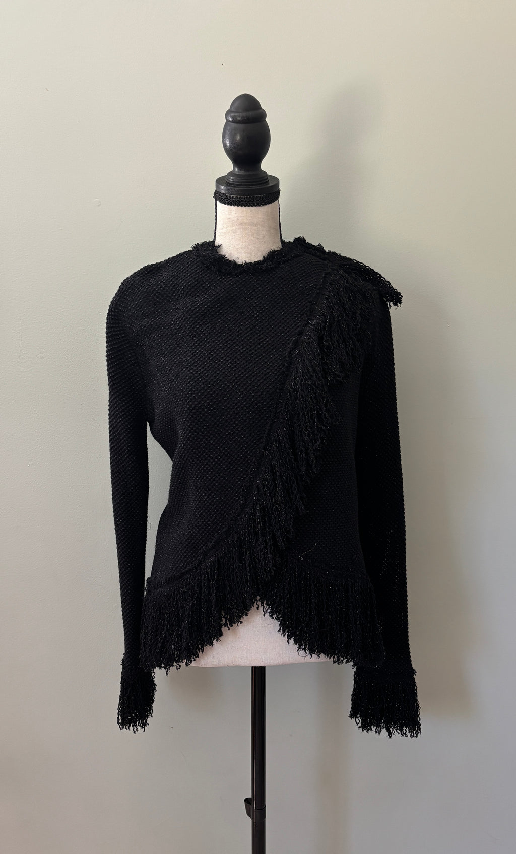Zara Studio Black Fringe Trim Sweater Small NWT