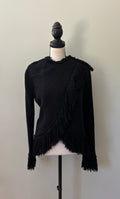 Zara Studio Black Fringe Trim Sweater Small NWT