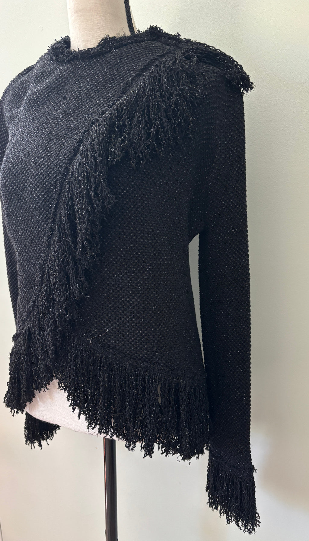 Zara Studio Black Fringe Trim Sweater Small NWT