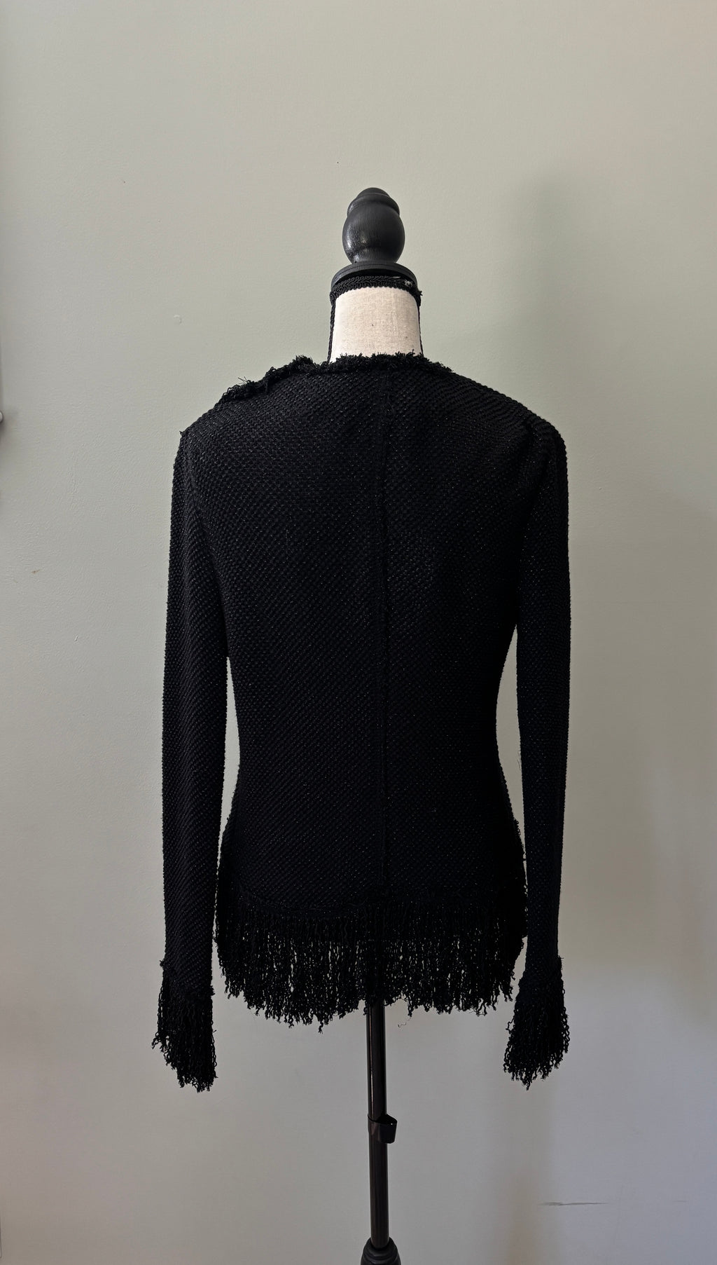Zara Studio Black Fringe Trim Sweater Small NWT