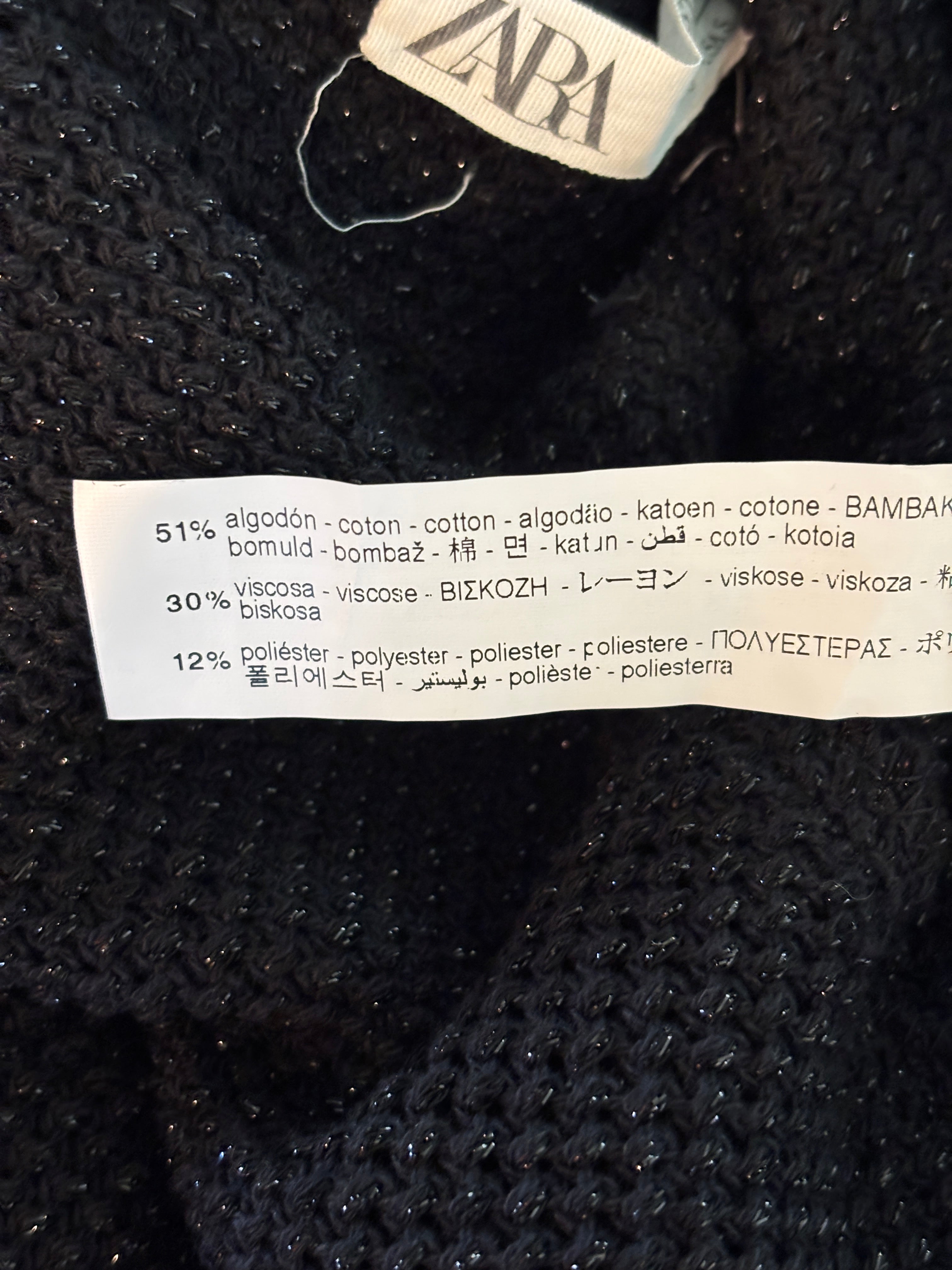 Zara Studio Black Fringe Trim Sweater Small NWT