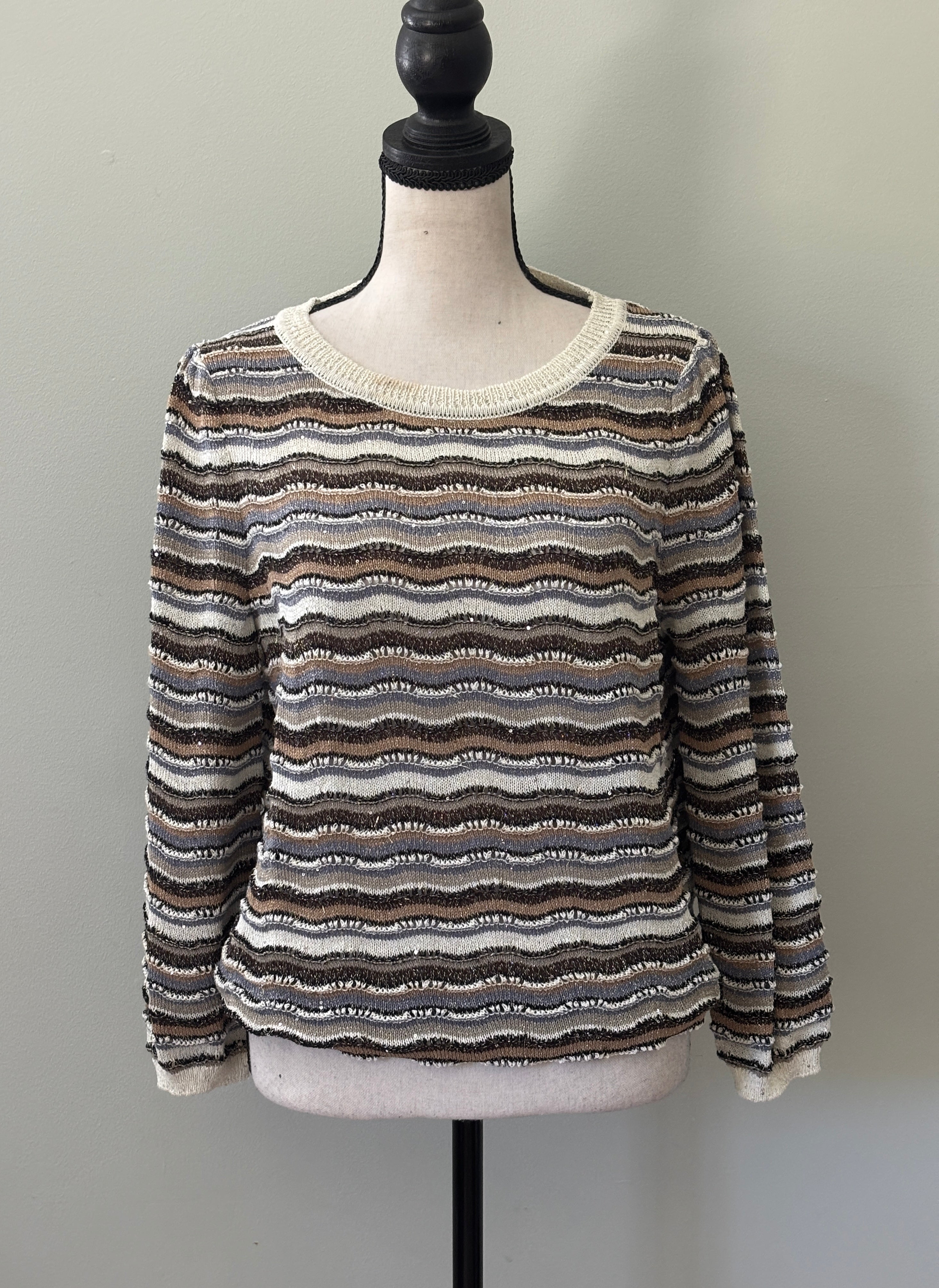 FDJ Soho Stripe Wave Knit Sweater Medium NWT