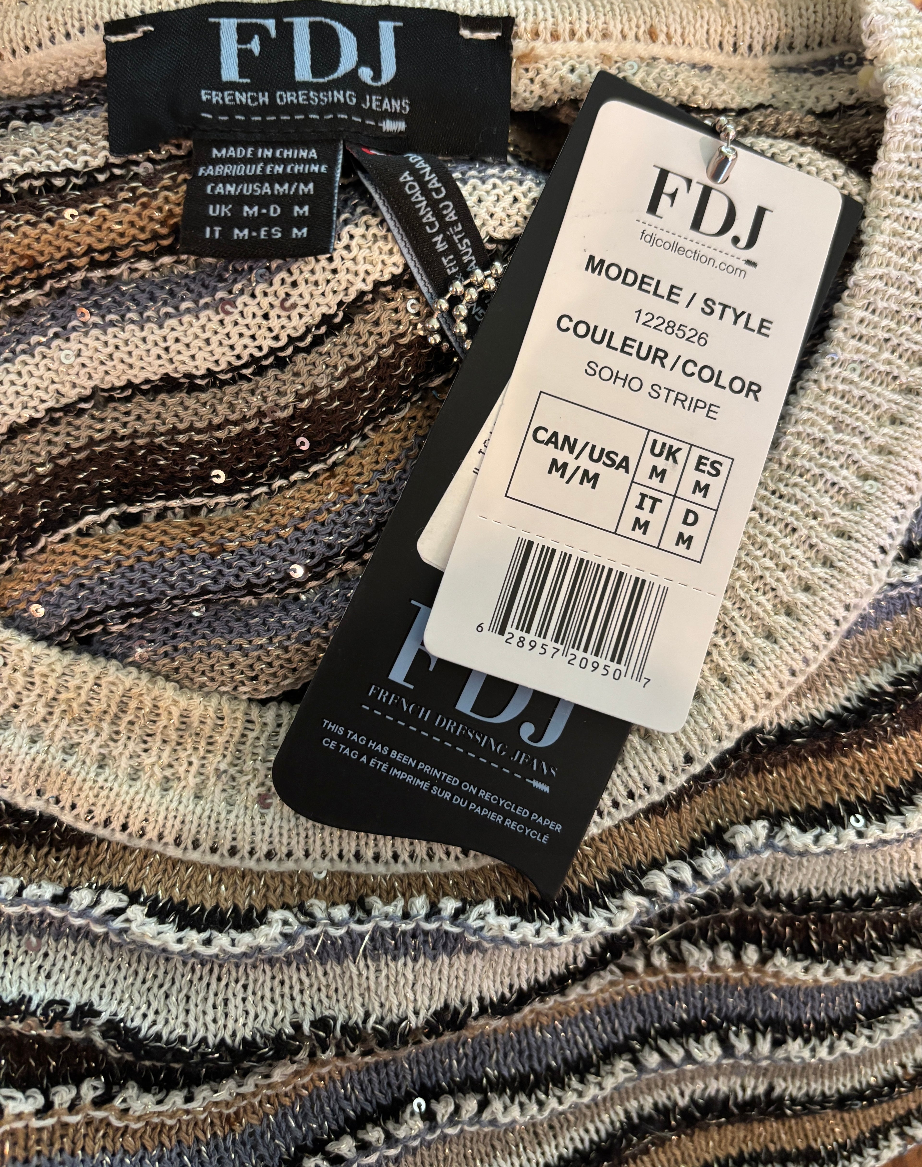 FDJ Soho Stripe Wave Knit Sweater Medium NWT