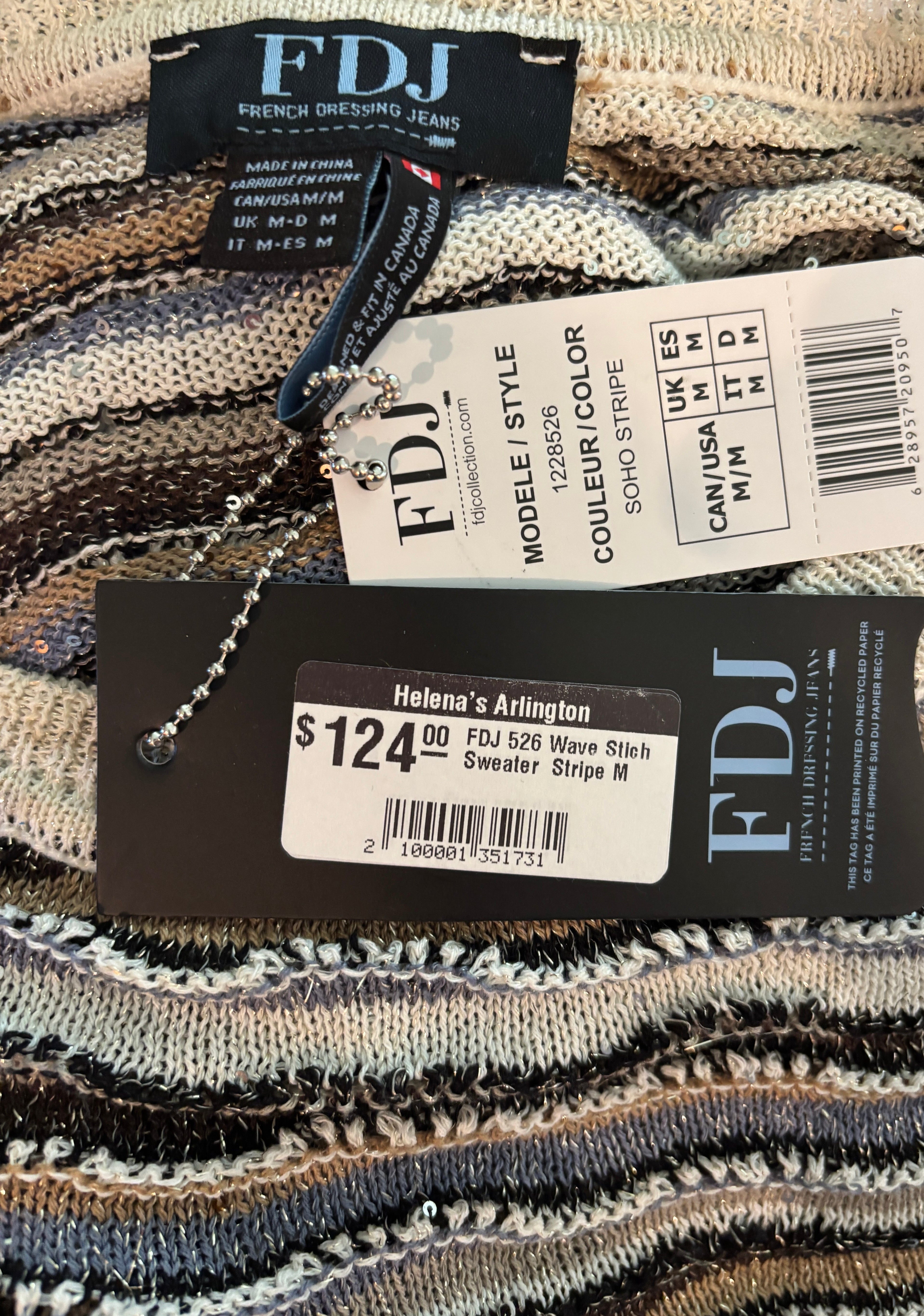 FDJ Soho Stripe Wave Knit Sweater Medium NWT