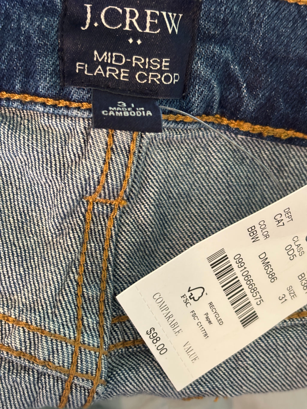 J.Crew Mid-Rise Flare Crop Jeans 31/12 NWT