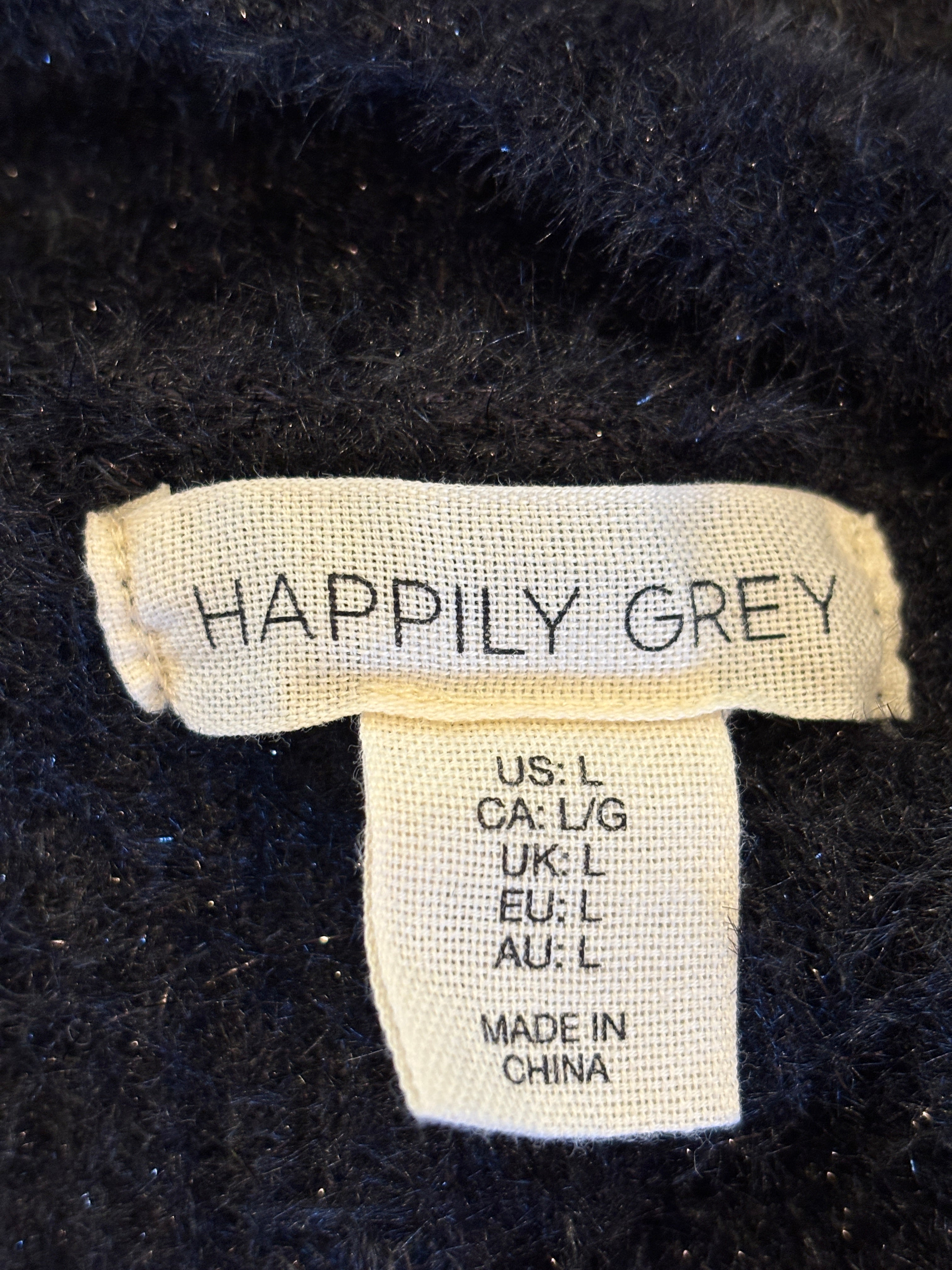 Happily Grey Boat-Neck Fuzzy Sweater Large NWT
