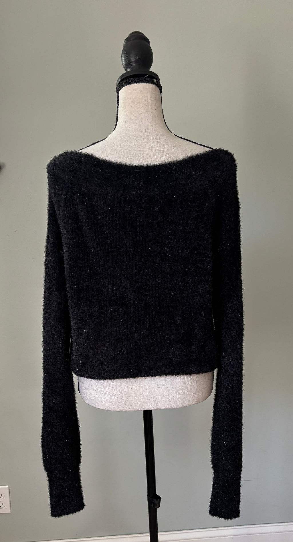 Happily Grey Boat-Neck Fuzzy Sweater Large NWT