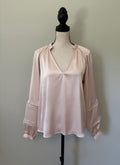Caballero "Stella Top" Silky Lattice-Trim Blouse — NWT — S