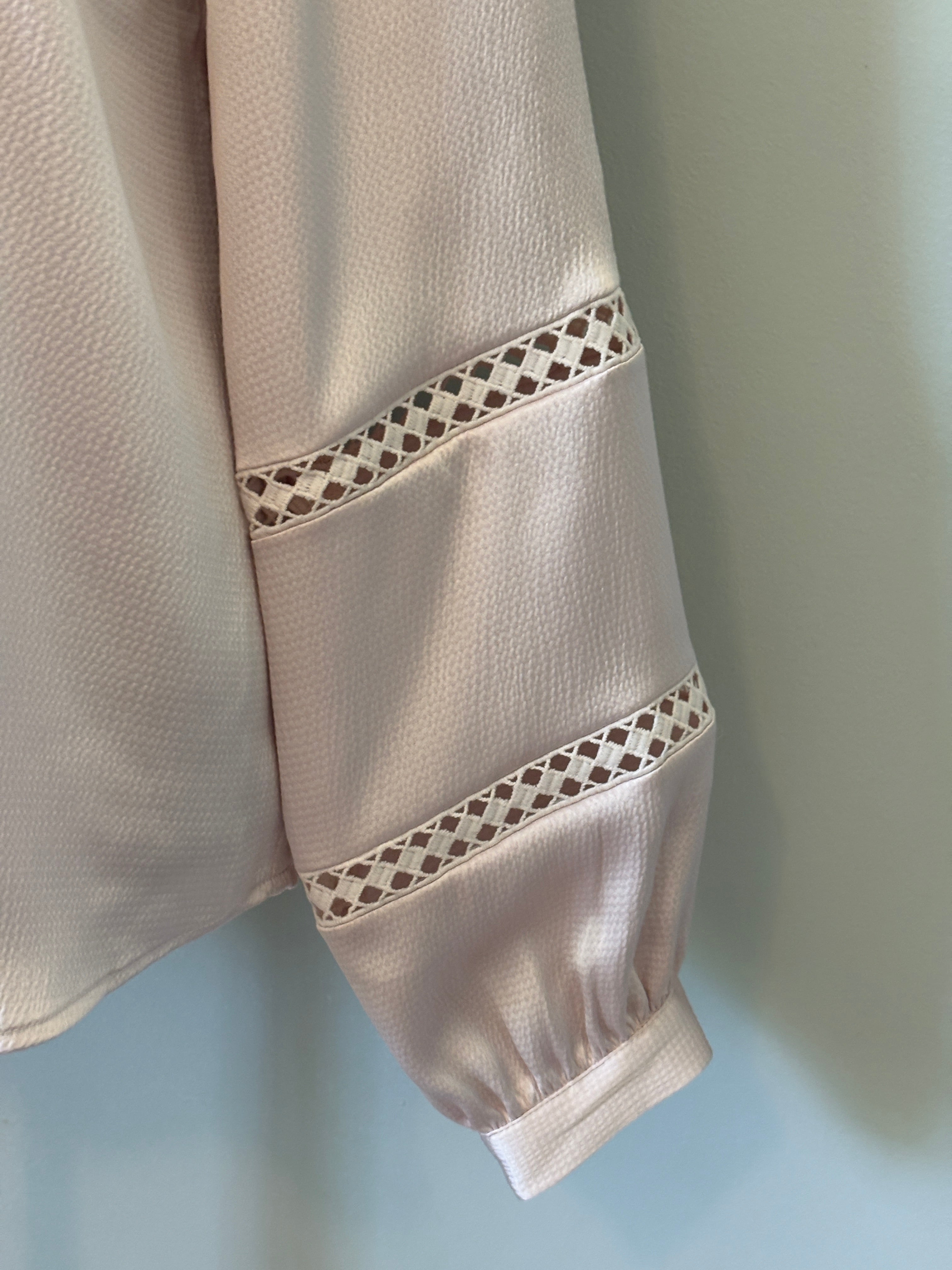 Caballero "Stella Top" Silky Lattice-Trim Blouse — NWT — S