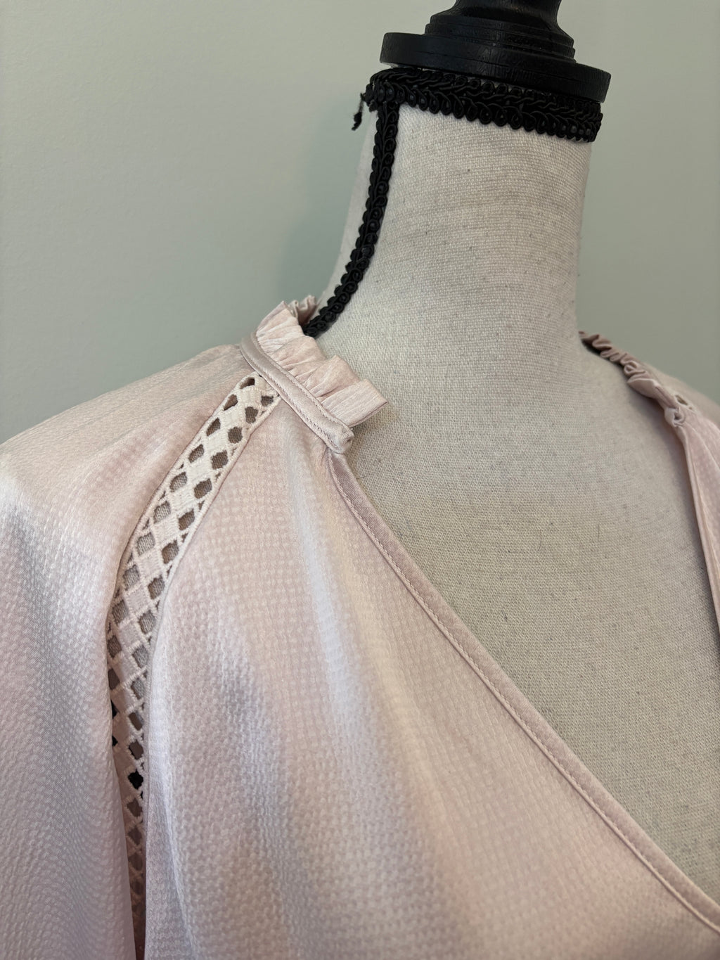 Caballero "Stella Top" Silky Lattice-Trim Blouse — NWT — S