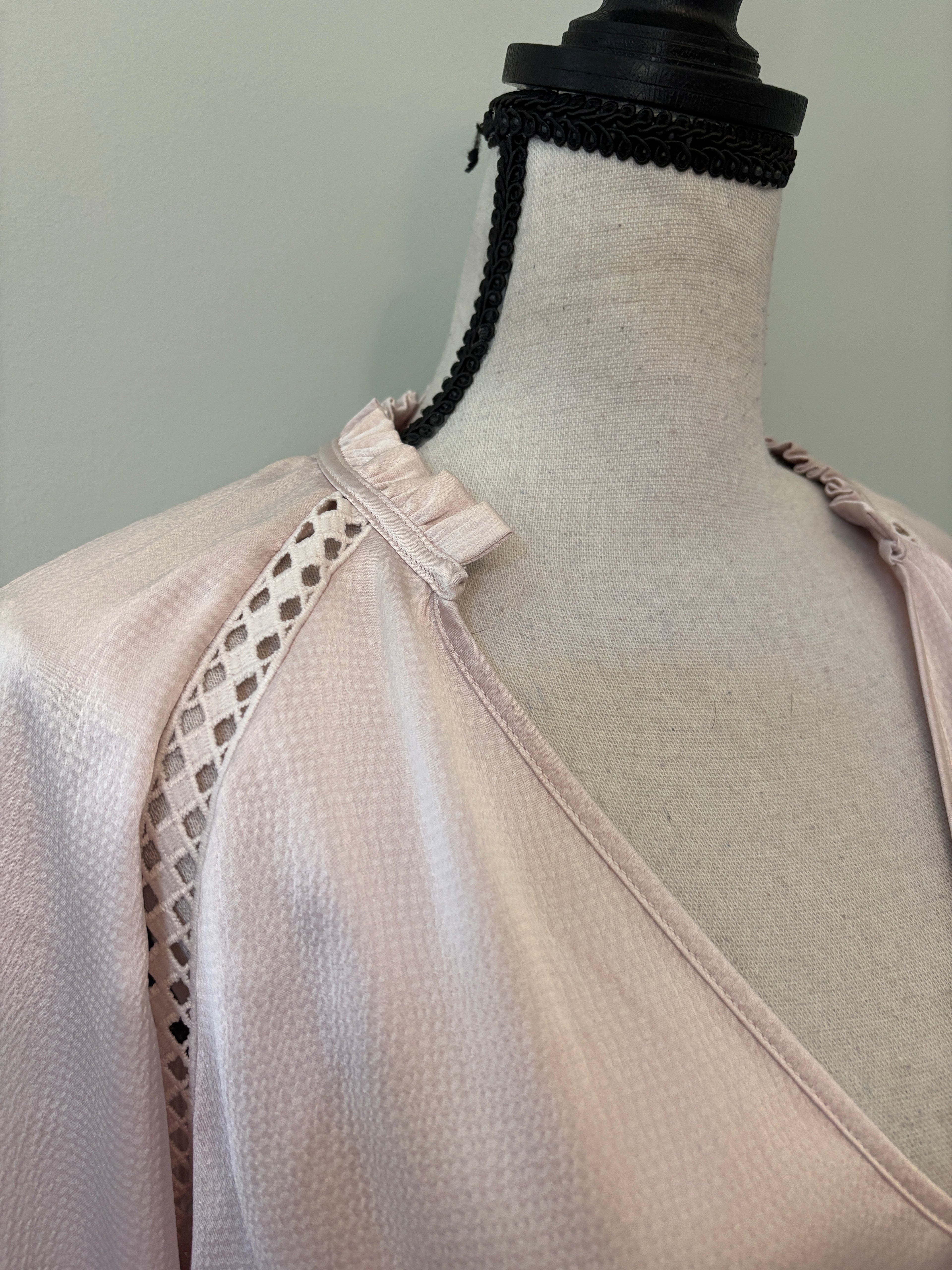 Caballero "Stella Top" Silky Lattice-Trim Blouse — NWT — S