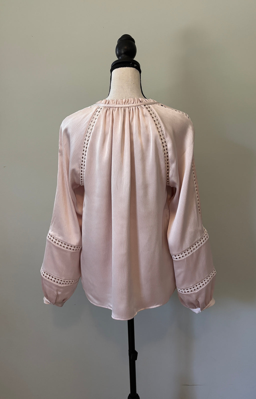Caballero "Stella Top" Silky Lattice-Trim Blouse — NWT — S