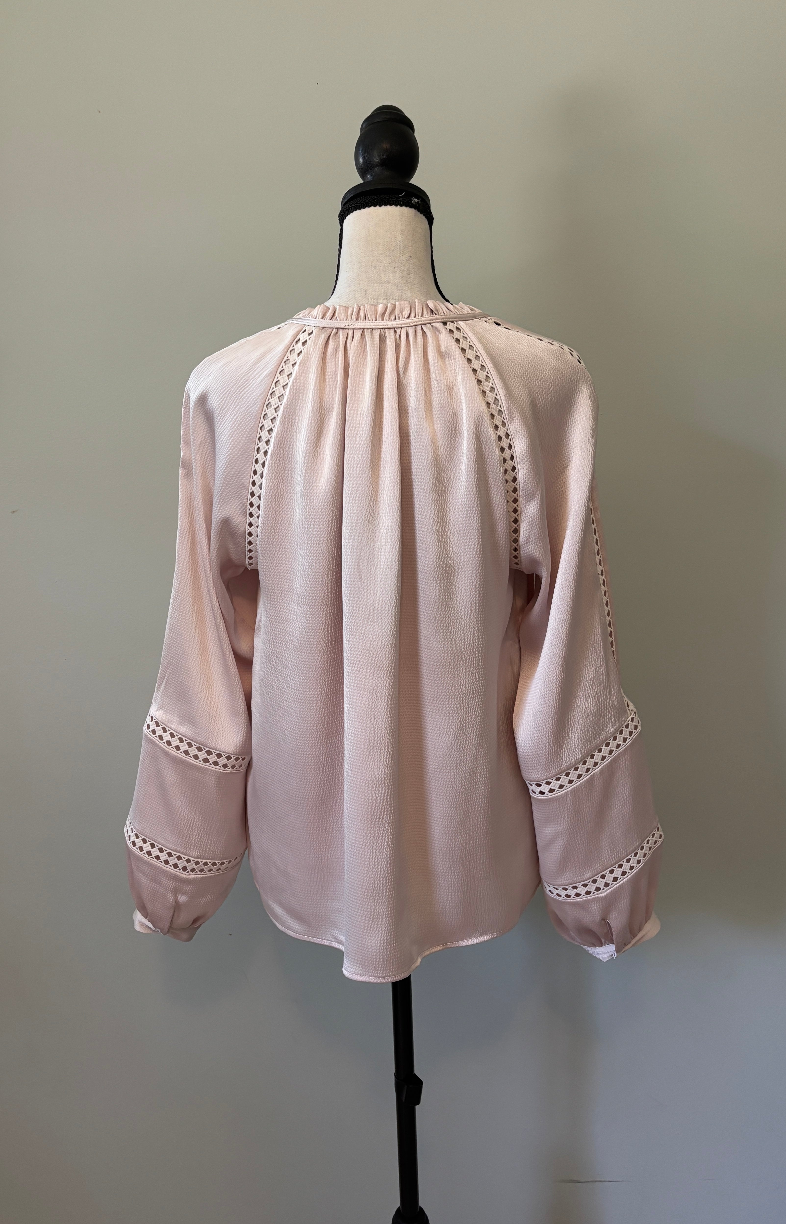 Caballero "Stella Top" Silky Lattice-Trim Blouse — NWT — S