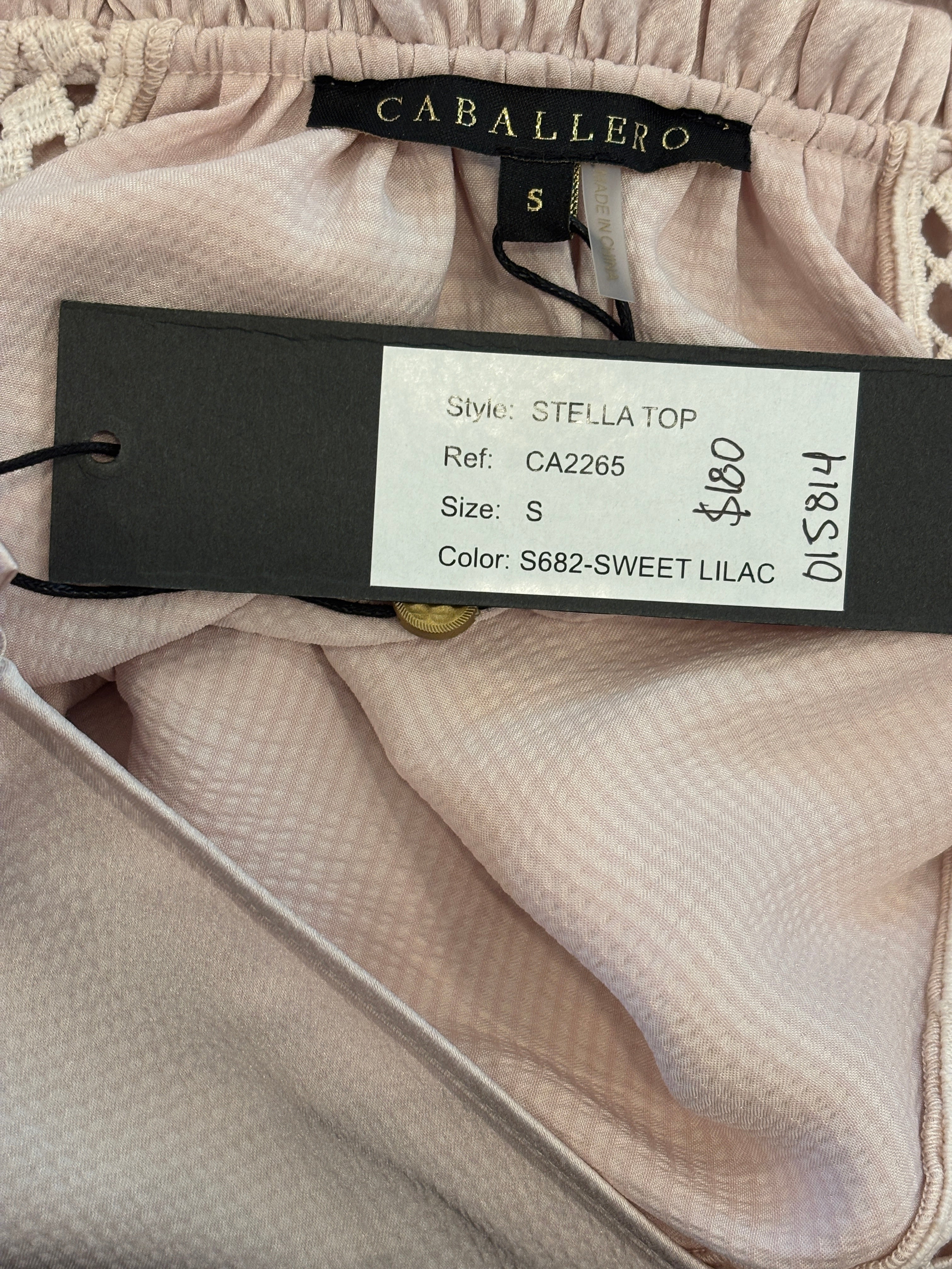 Caballero "Stella Top" Silky Lattice-Trim Blouse — NWT — S