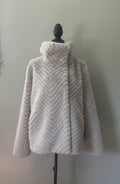 Bernardo Zig Zag Faux Fur Coat — Light Grey — Size L NWT