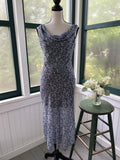 Abercrombie & Fitch navy ditsy floral cowl neck midi dress, front view on mannequin