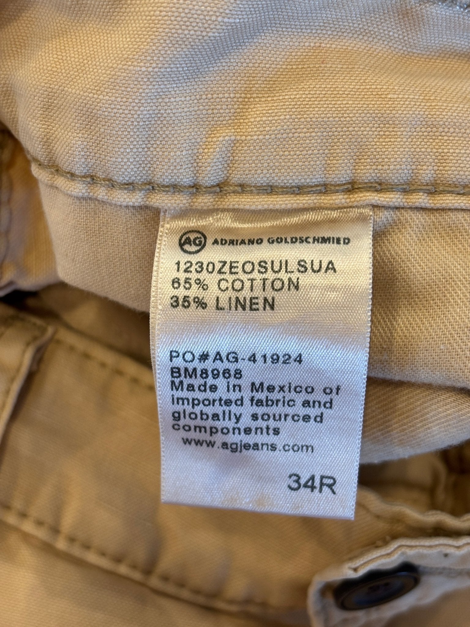 AG Adriano Goldschmied The Marshall Slim Trouser | Wheat | Size 34R | New with Tags - Sassy and Chic