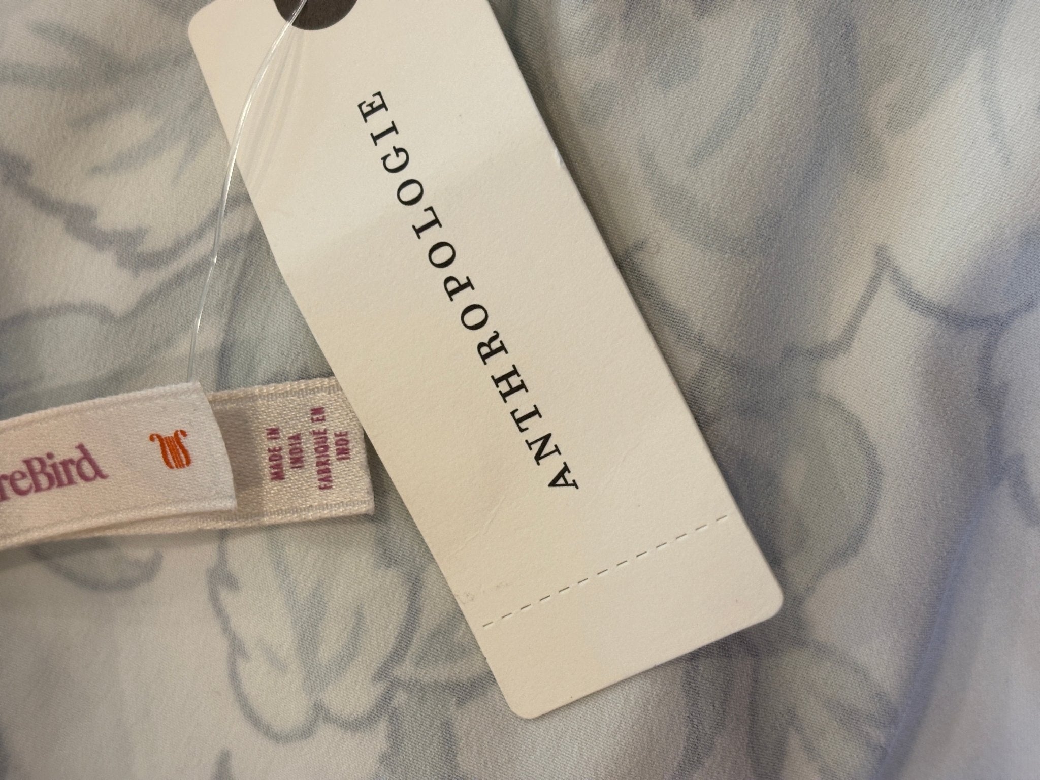 Interior brand label showing LyreBird by Anthropologie Made in India