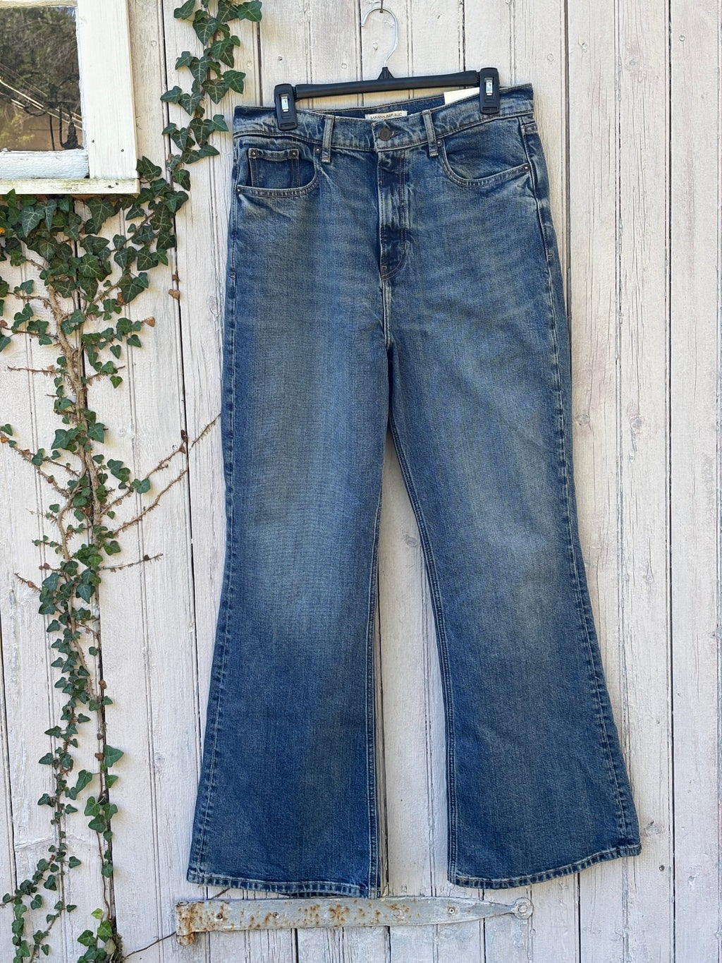 NWT Banana Republic medium wash high rise bootcut jeans, full front view