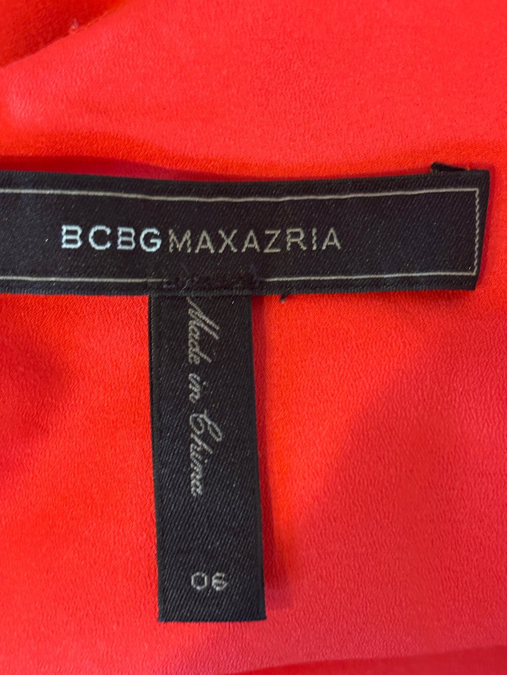 BCBG Max Azria brand label showing size 6, Made in China
