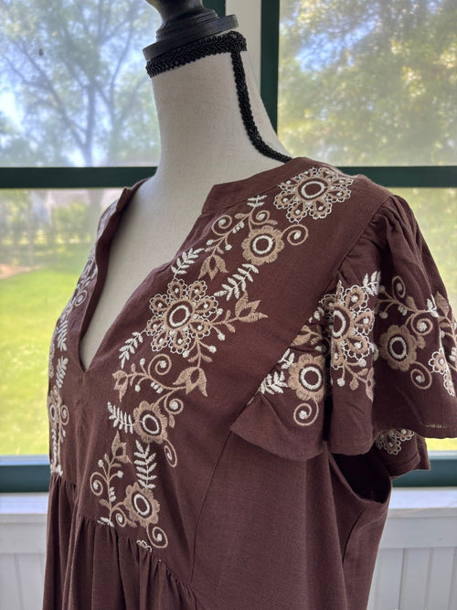 Boho thrifted dresses Belle Isle Torrid embroidered detail flutter sleeves deep V neckline