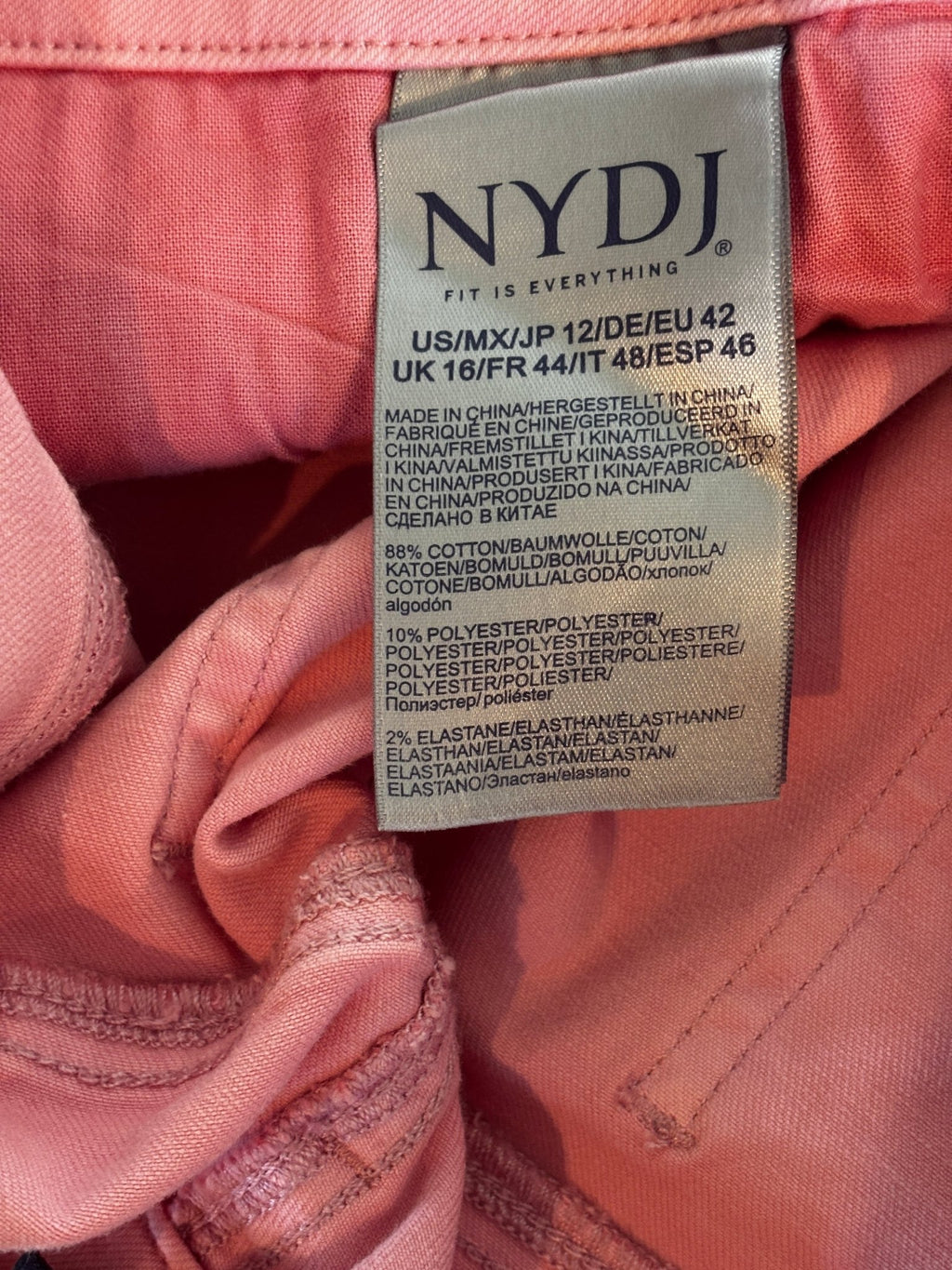 NYDJ boutique fresh jeans fabric label 88% cotton size 12 NWT