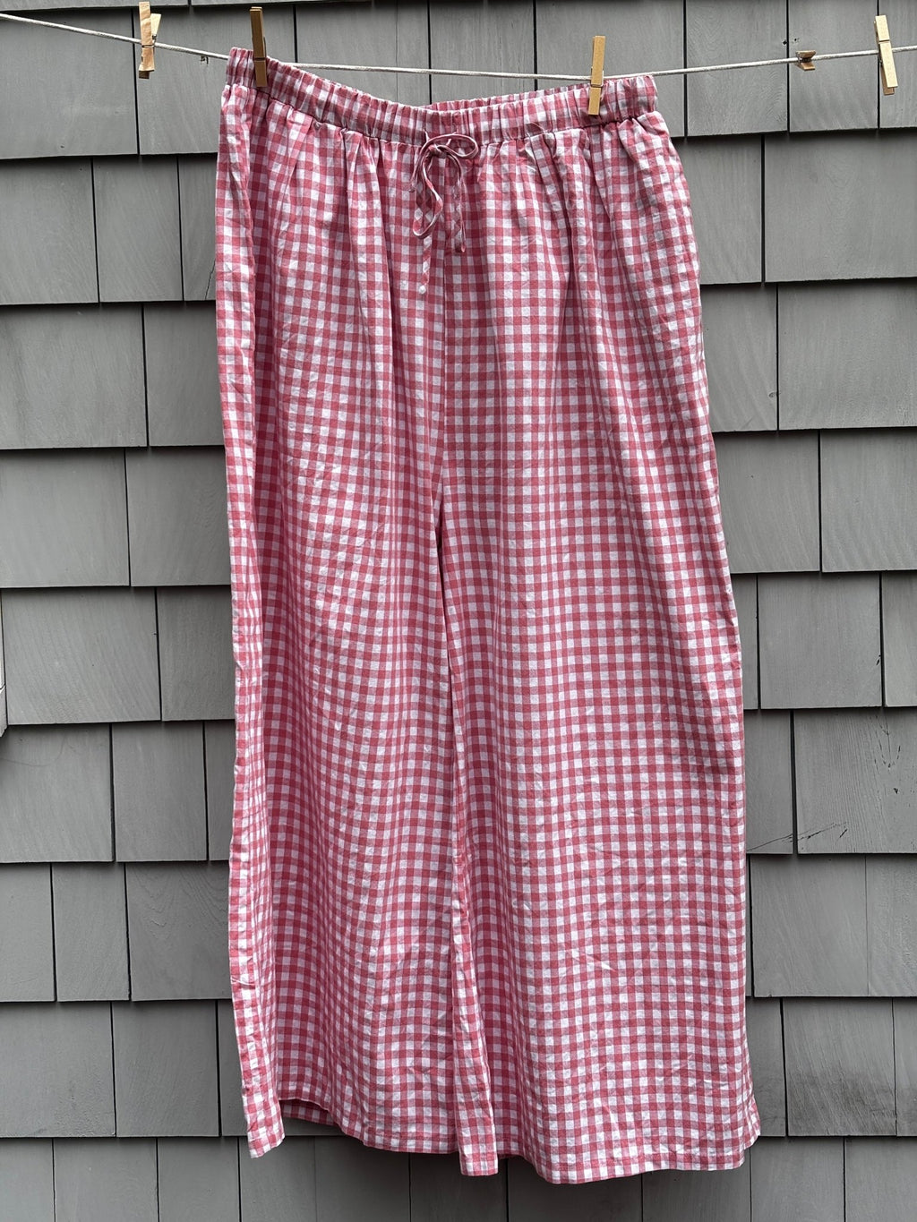 Brand new pink gingham pants The Lullaby Club wide leg pants front view size XXL NWT