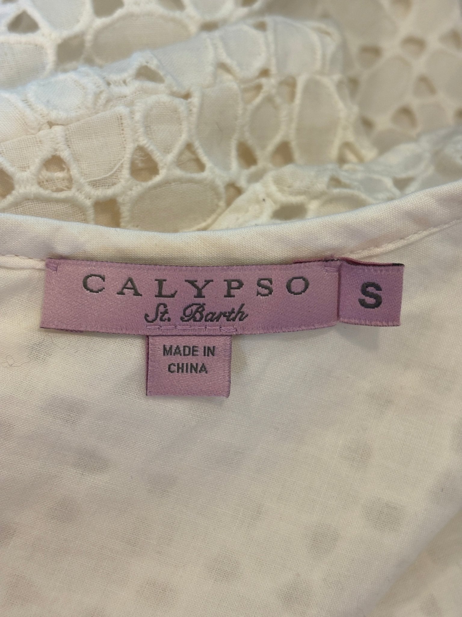 Calypso St. Barth brand label showing size Small