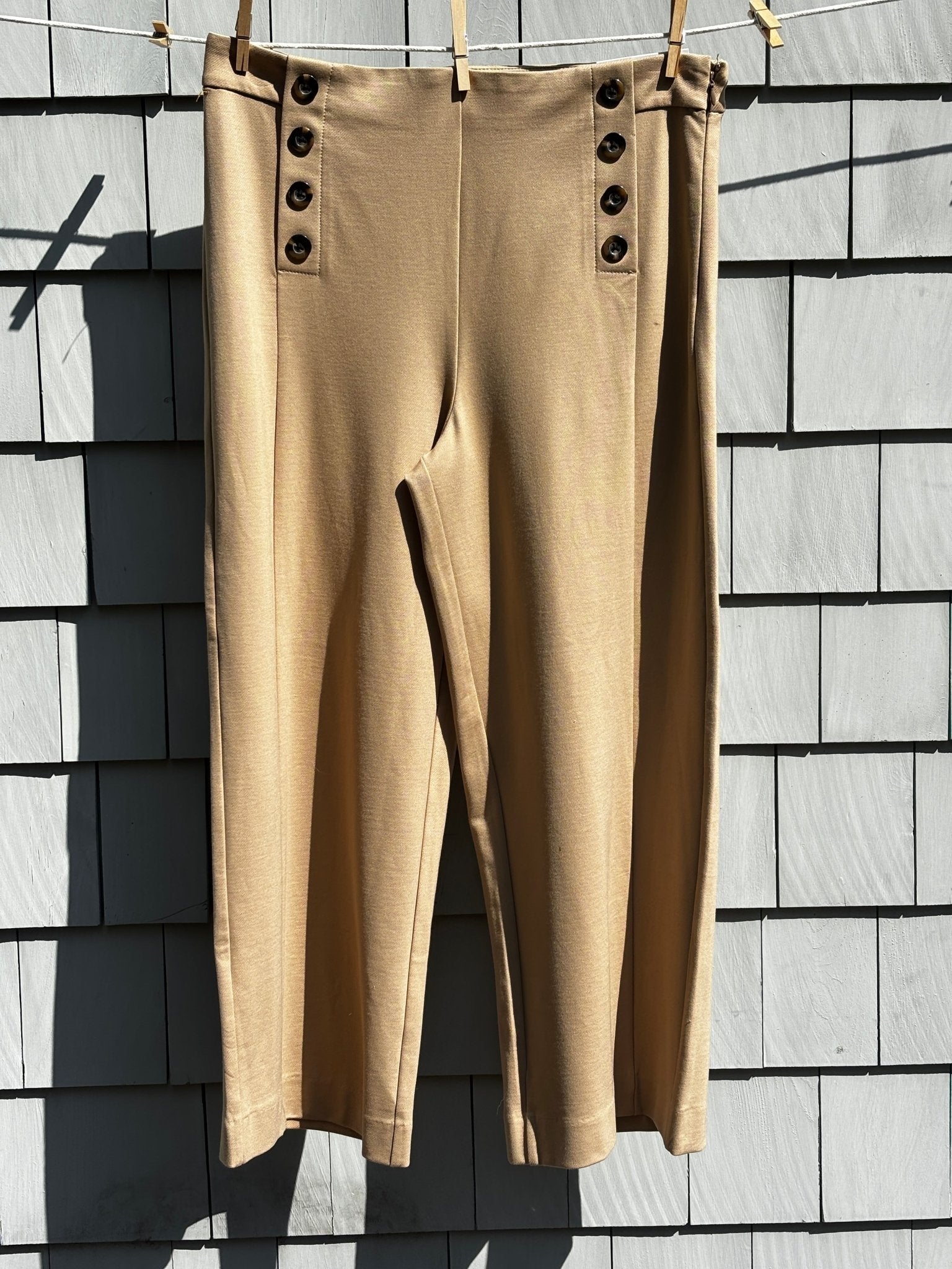 Classic thrifted dress pants Ann Taylor camel high rise wide leg crop front view size 12 NWT
