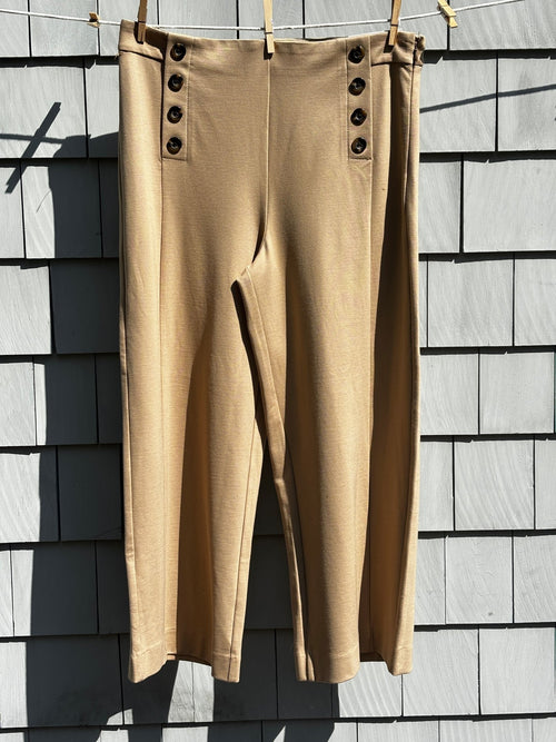Classic thrifted dress pants Ann Taylor camel high rise wide leg crop front view size 12 NWT